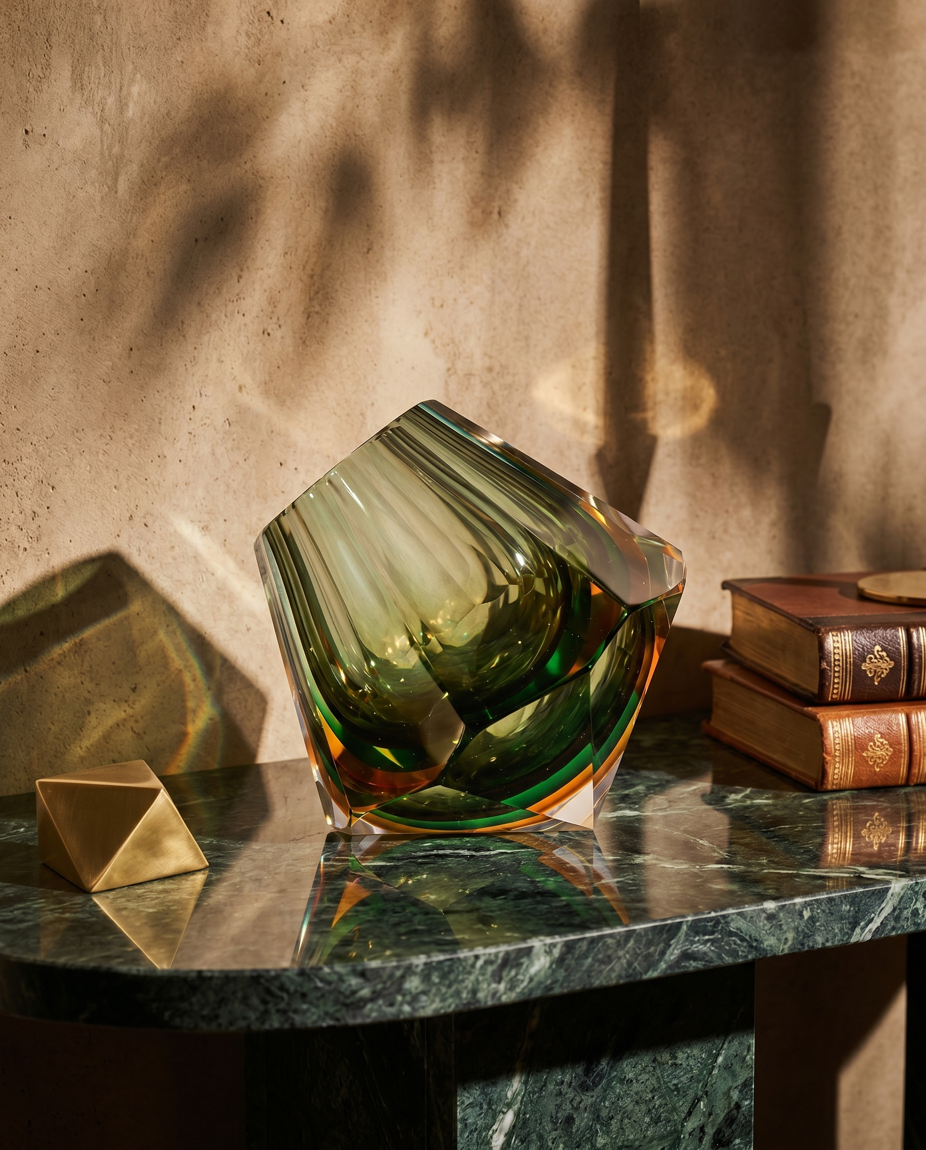 Emerald Facet Crystal Glass Vase