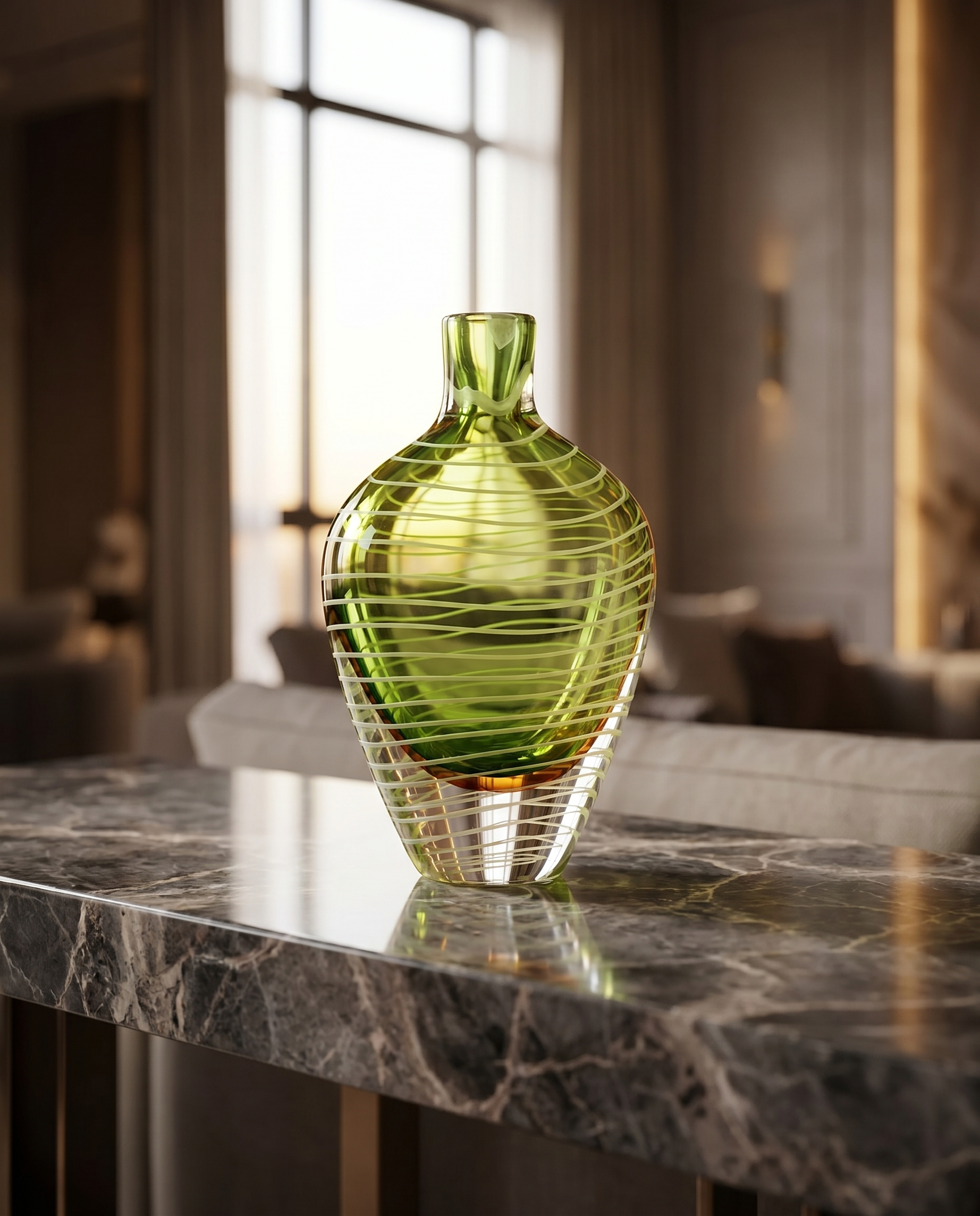 Evania Green Linear Crystal Vase