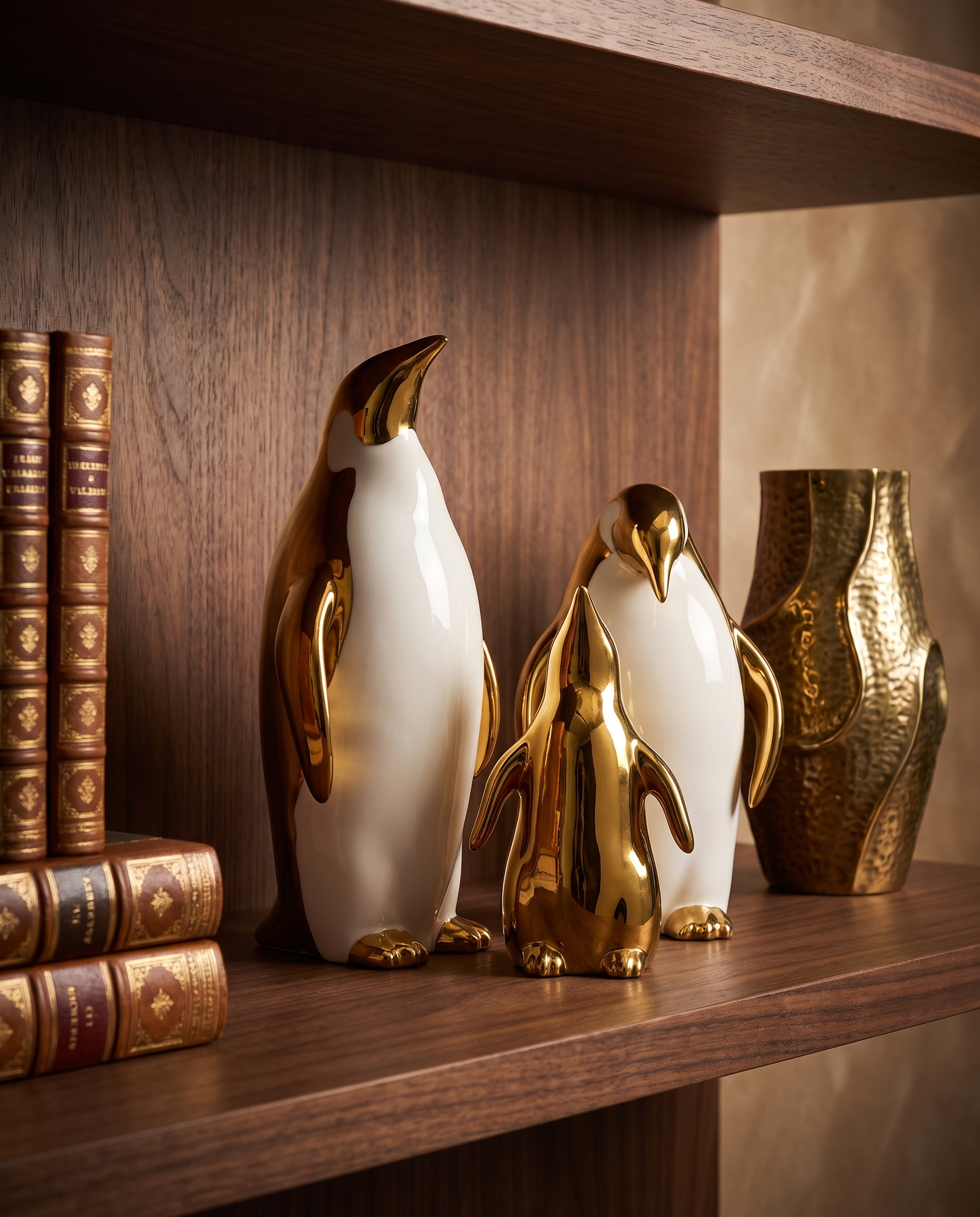 Luxury White and Gold Penguin Family Figurines