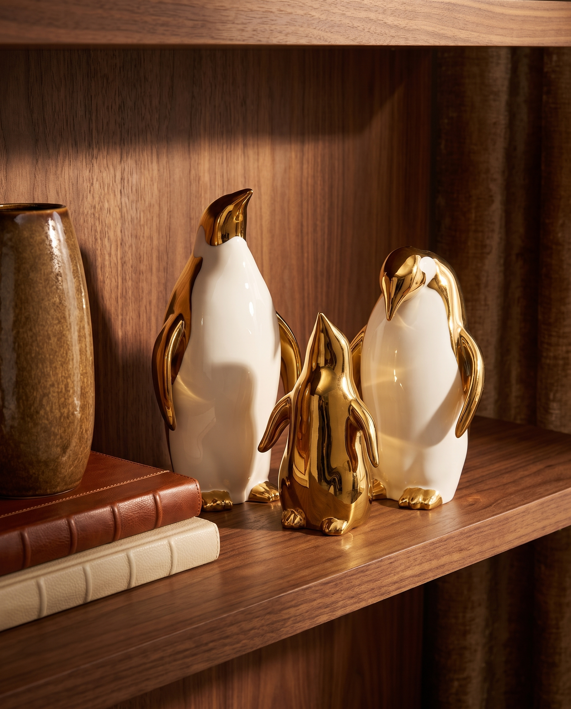 Luxury White and Gold Penguin Family Figurines