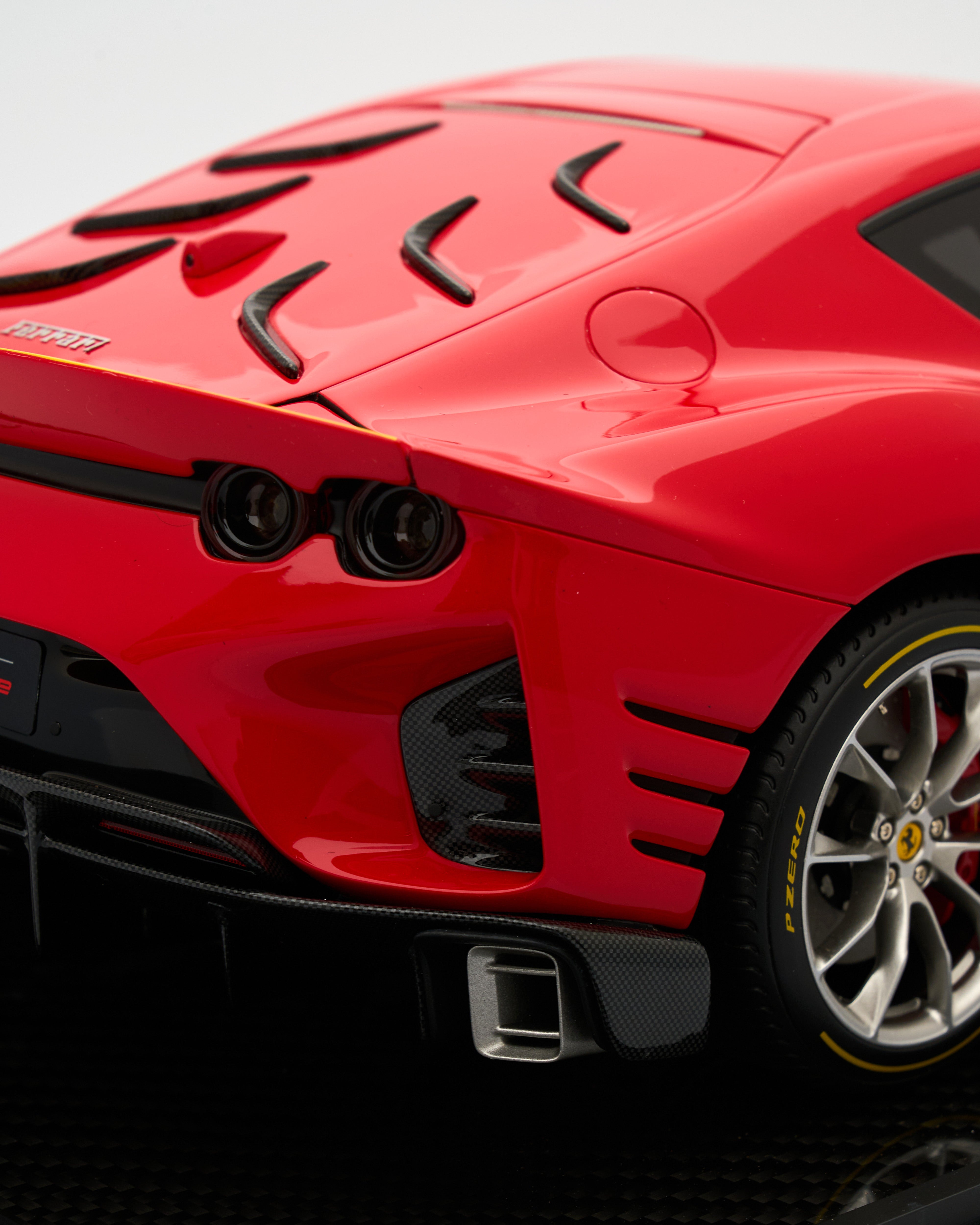 Detailed view of Ferrari 812 Competizione BBR scale model emphasizing exterior textures and premium finish
