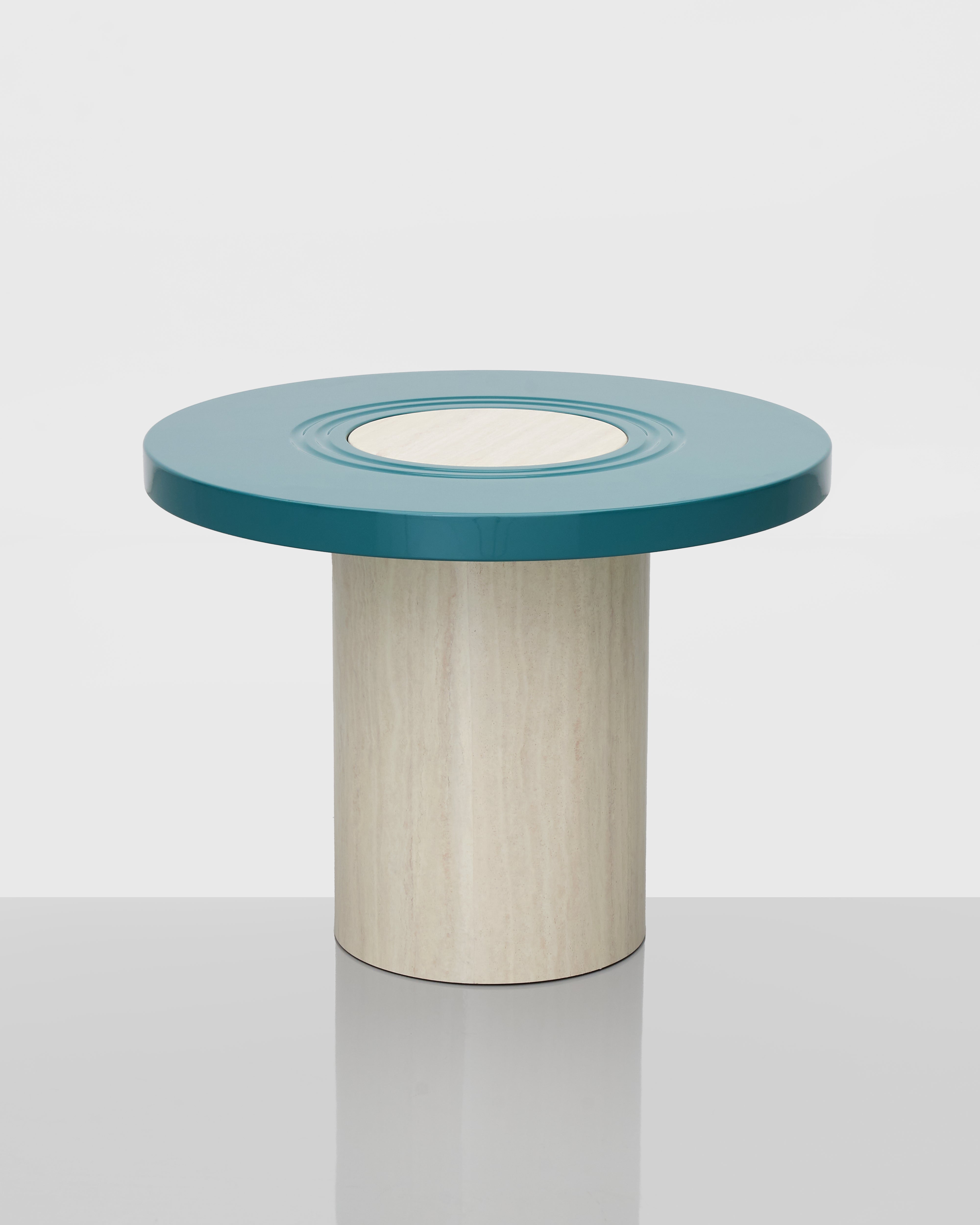 Generica Dual Round Side Table luxury home accent with dual round surfaces in blue and ivory tones