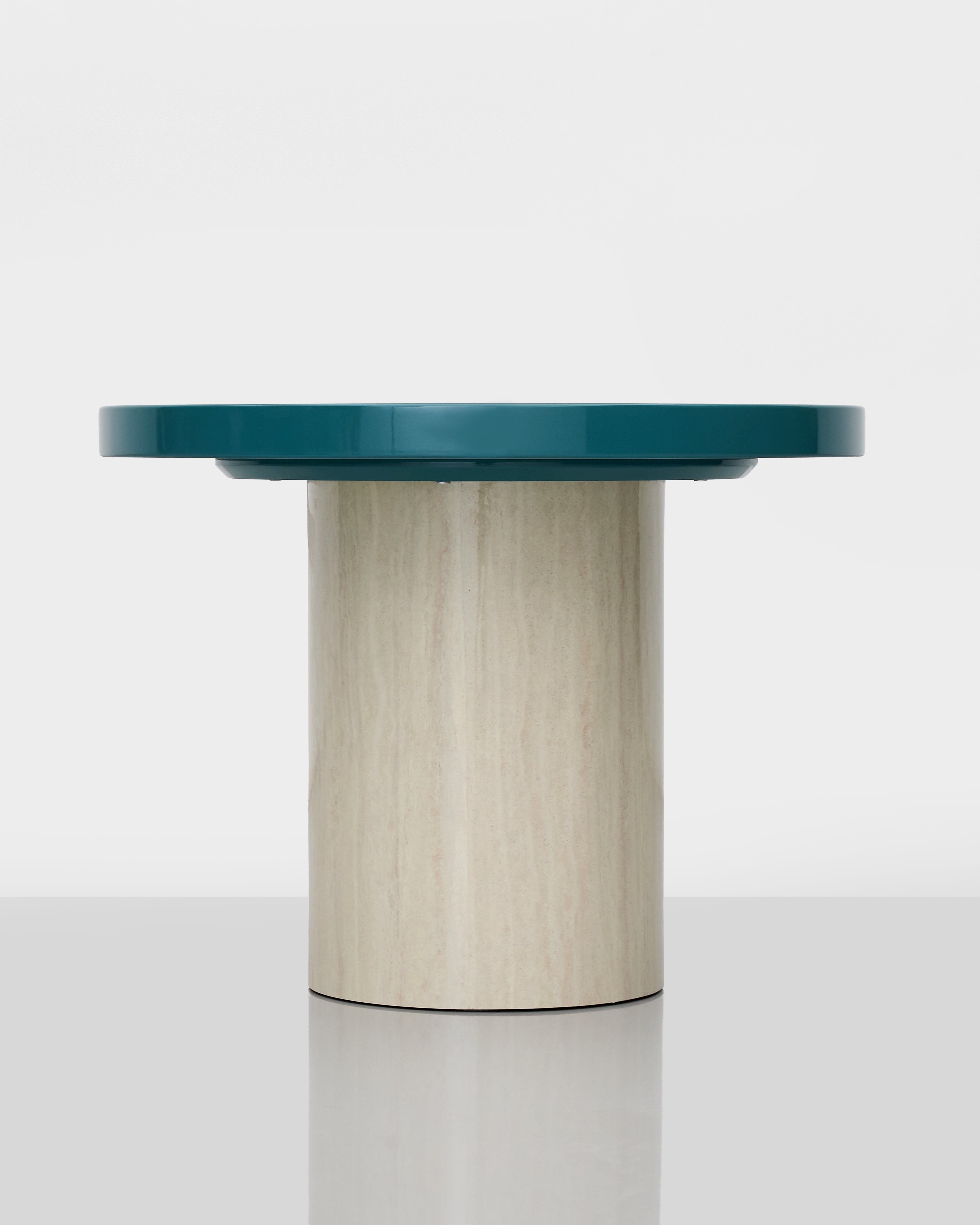 Side view of Generica Dual Round Side Table highlighting dual surface design and elegant silhouette