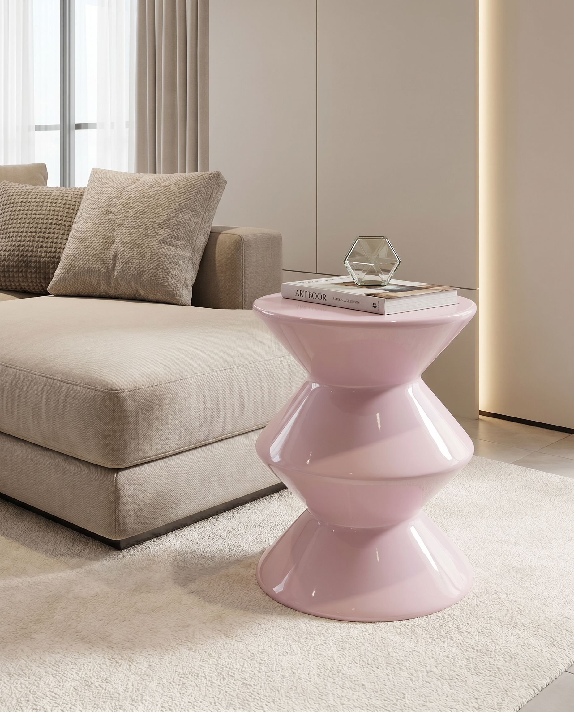 Geo Fibre Glass Side Table - Baby Pink