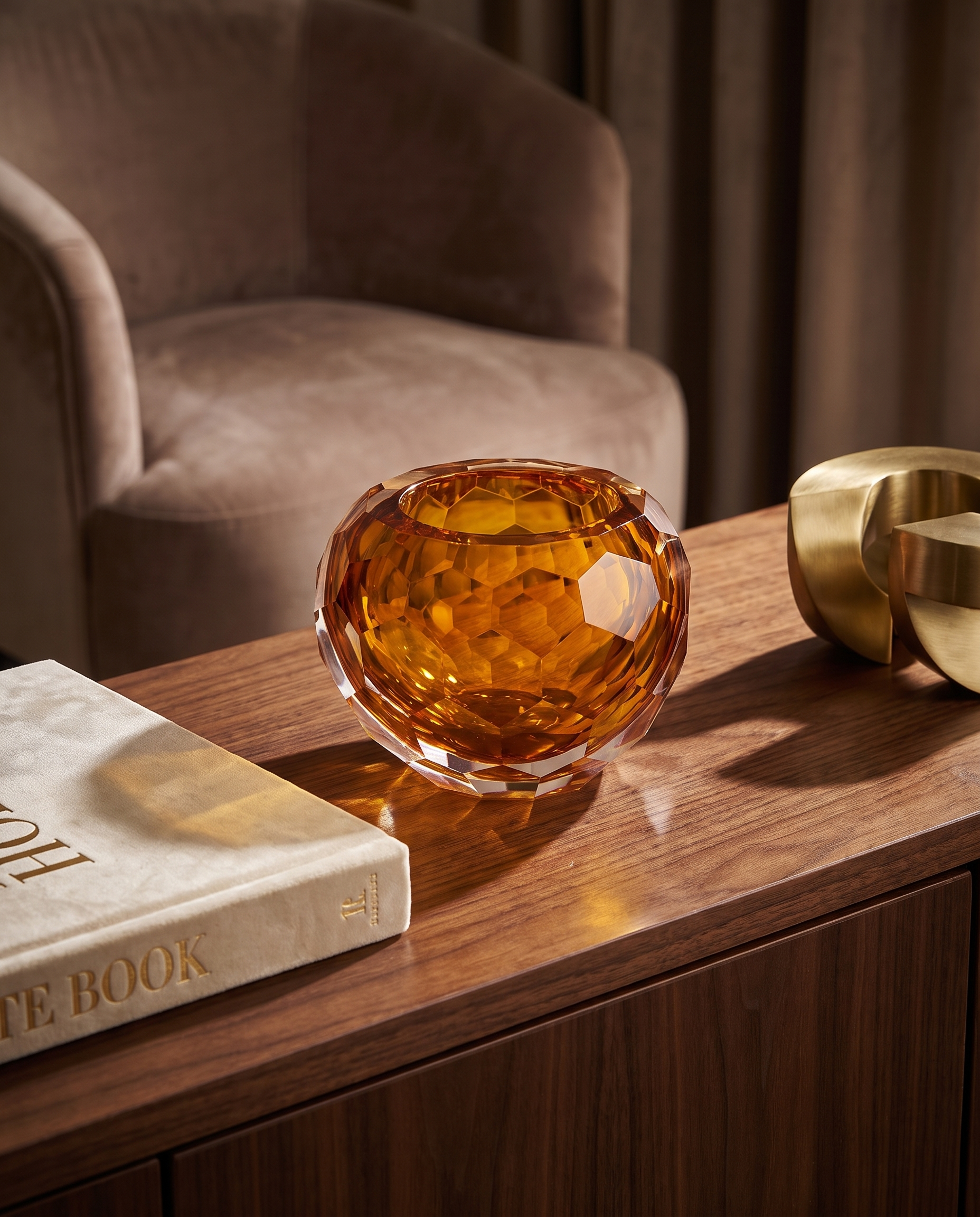 Golden Ember Crystal Crown Bowl