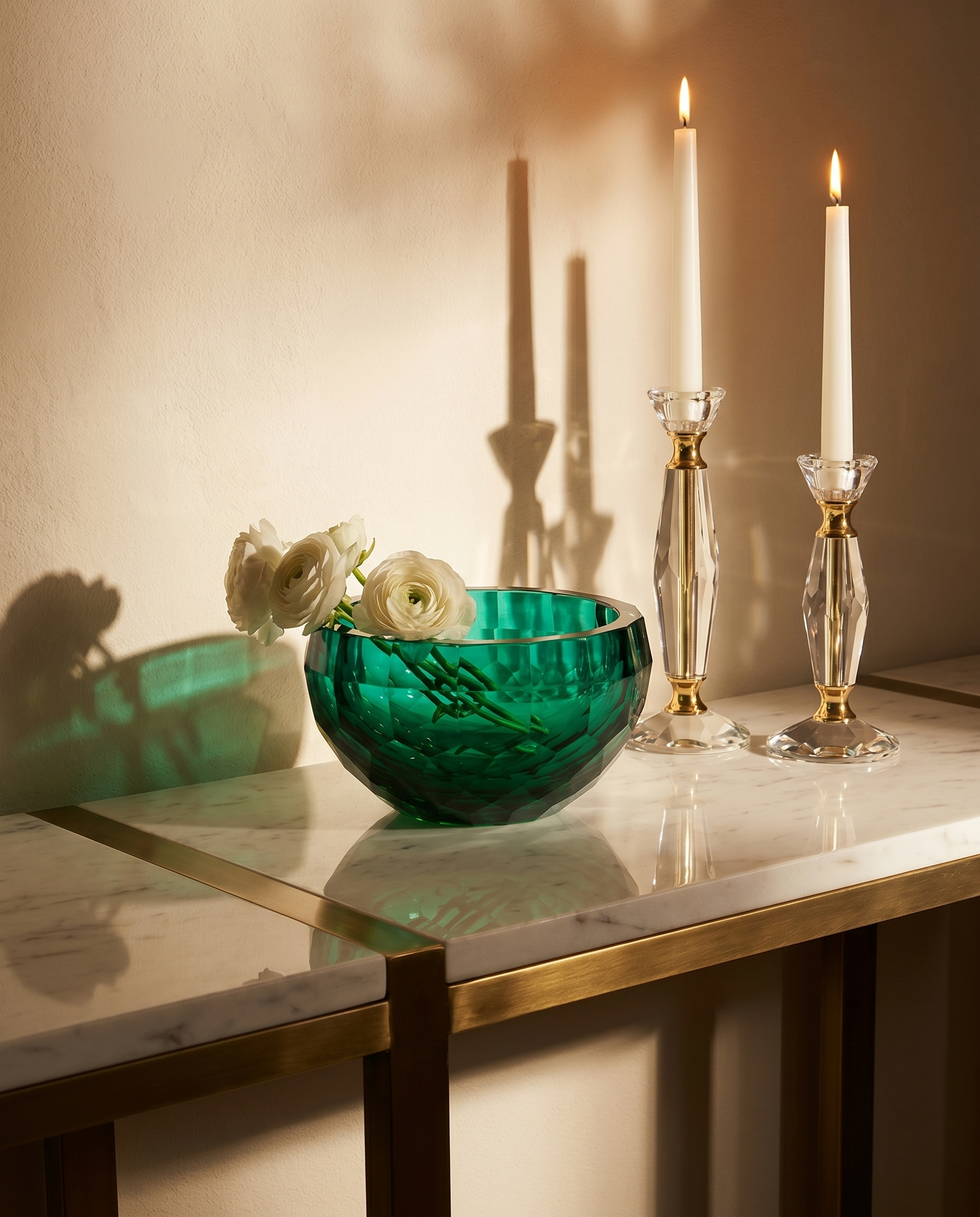 Crystal-Cut Green Vase Bowl