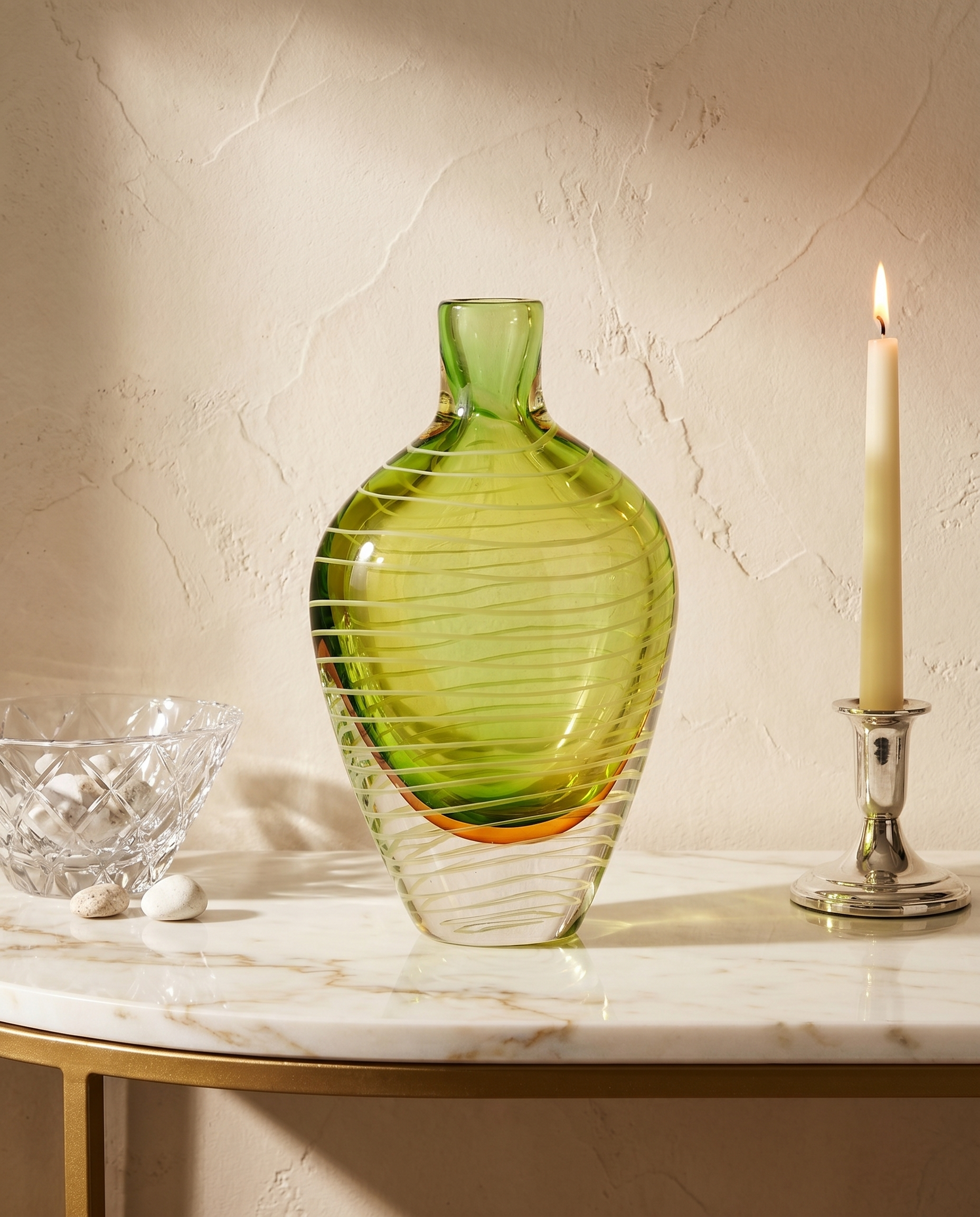 Evania Green Linear Crystal Vase