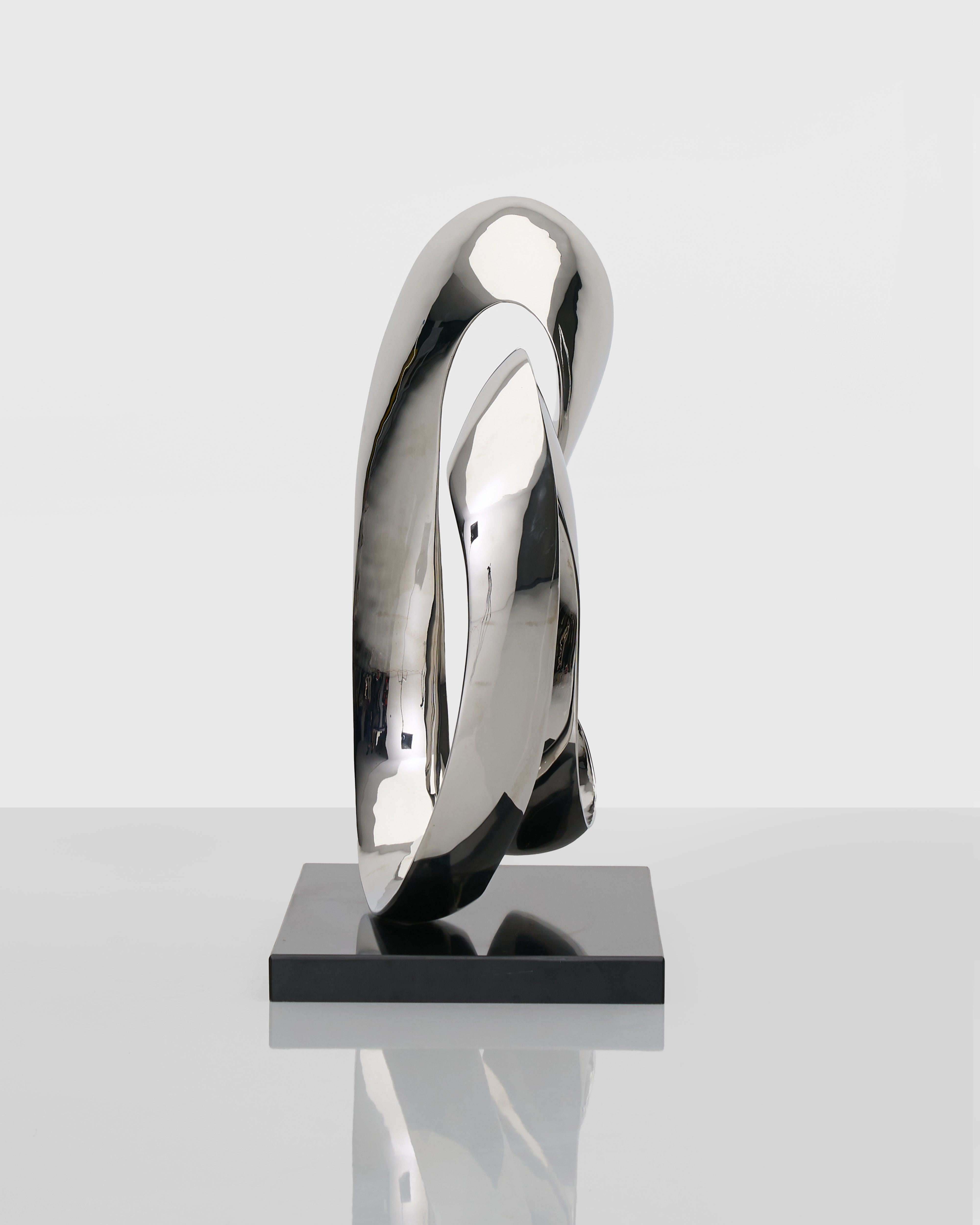 Close-up of Infinite Large Sculpture detailing lustrous silver texture and high-quality craftsmanship