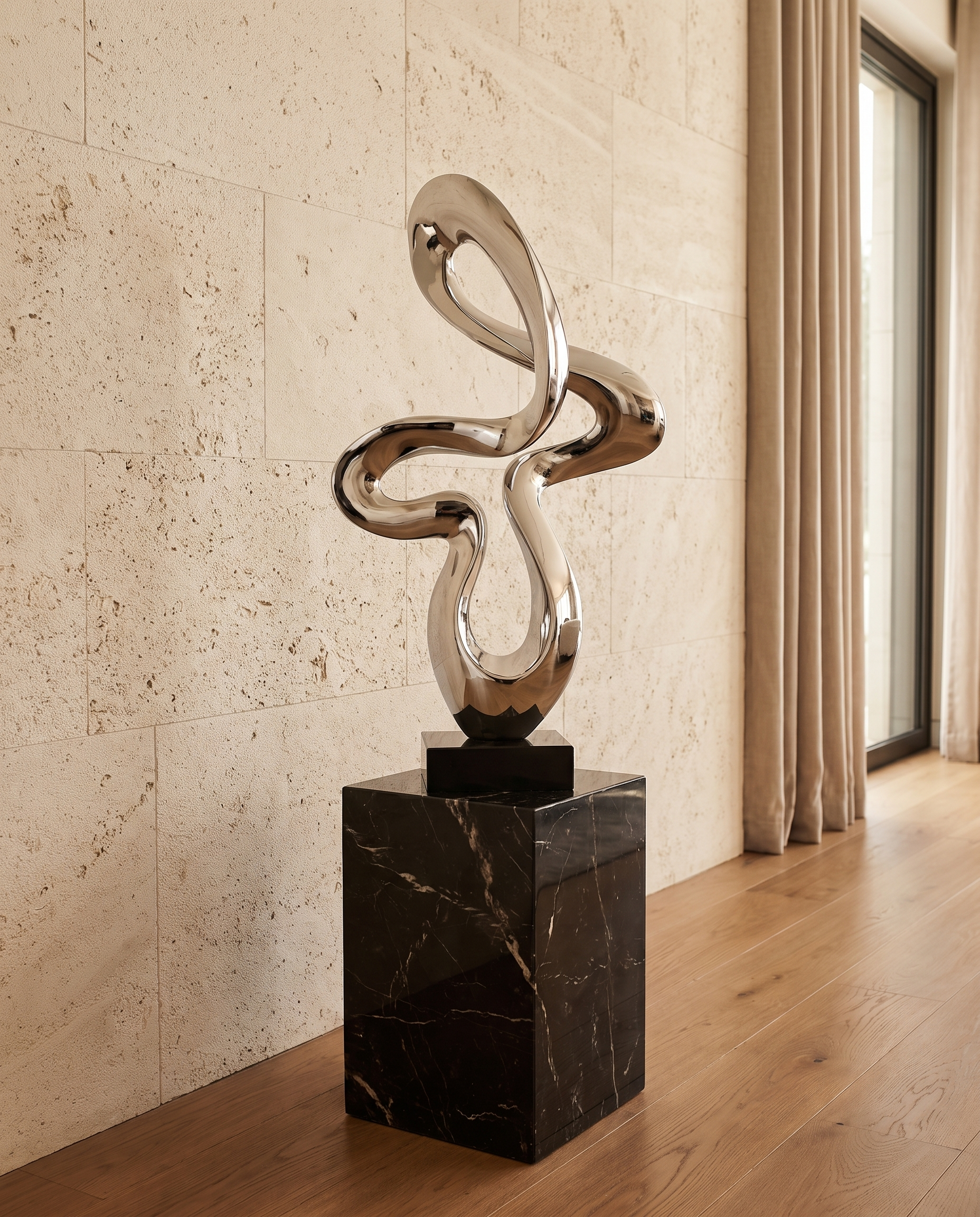 Contemporary Flow Curve Large Resin Sculpture - Silver