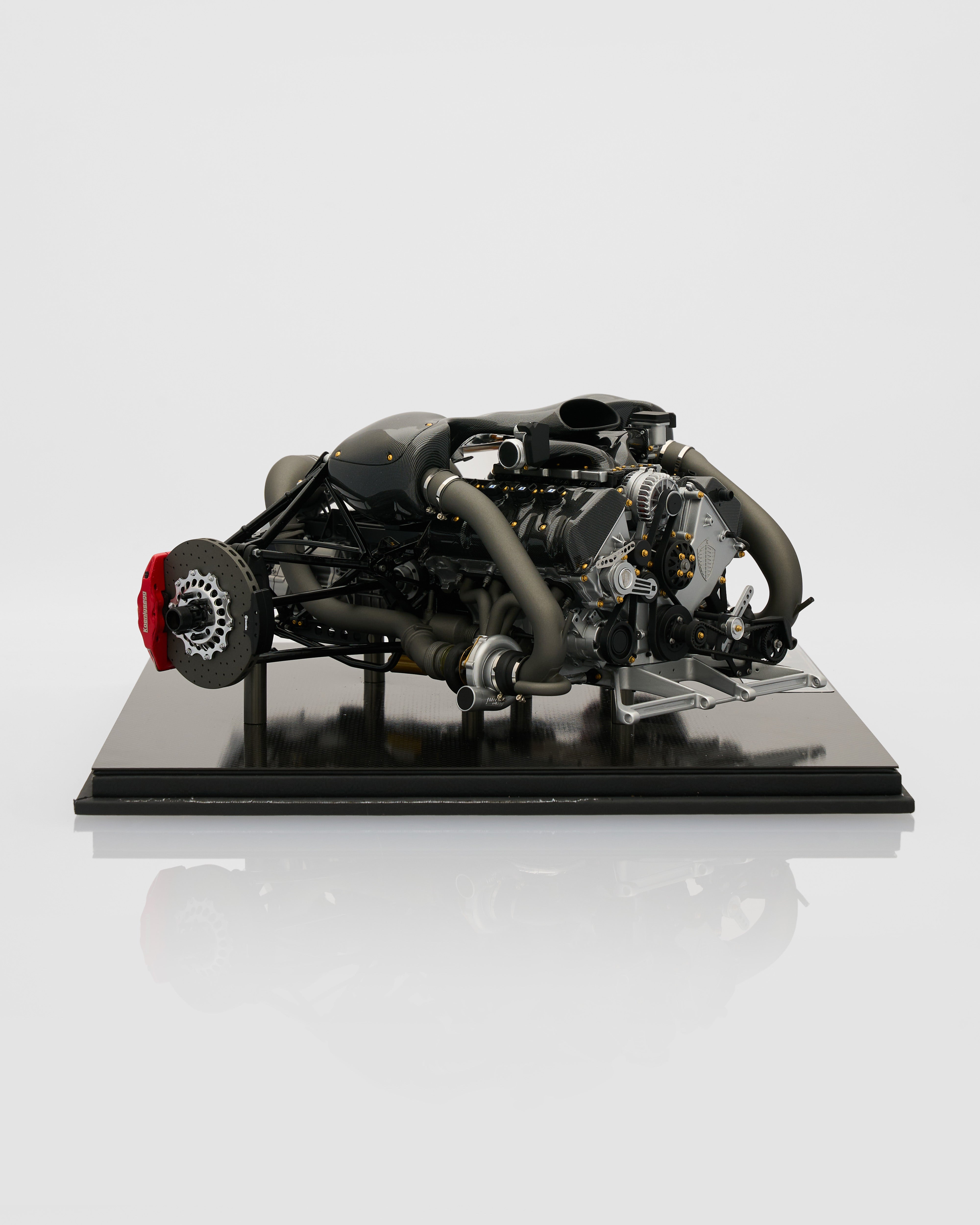 Koenigsegg Agera RS Engine Scale Model angled view showing realistic engineering and premium finish