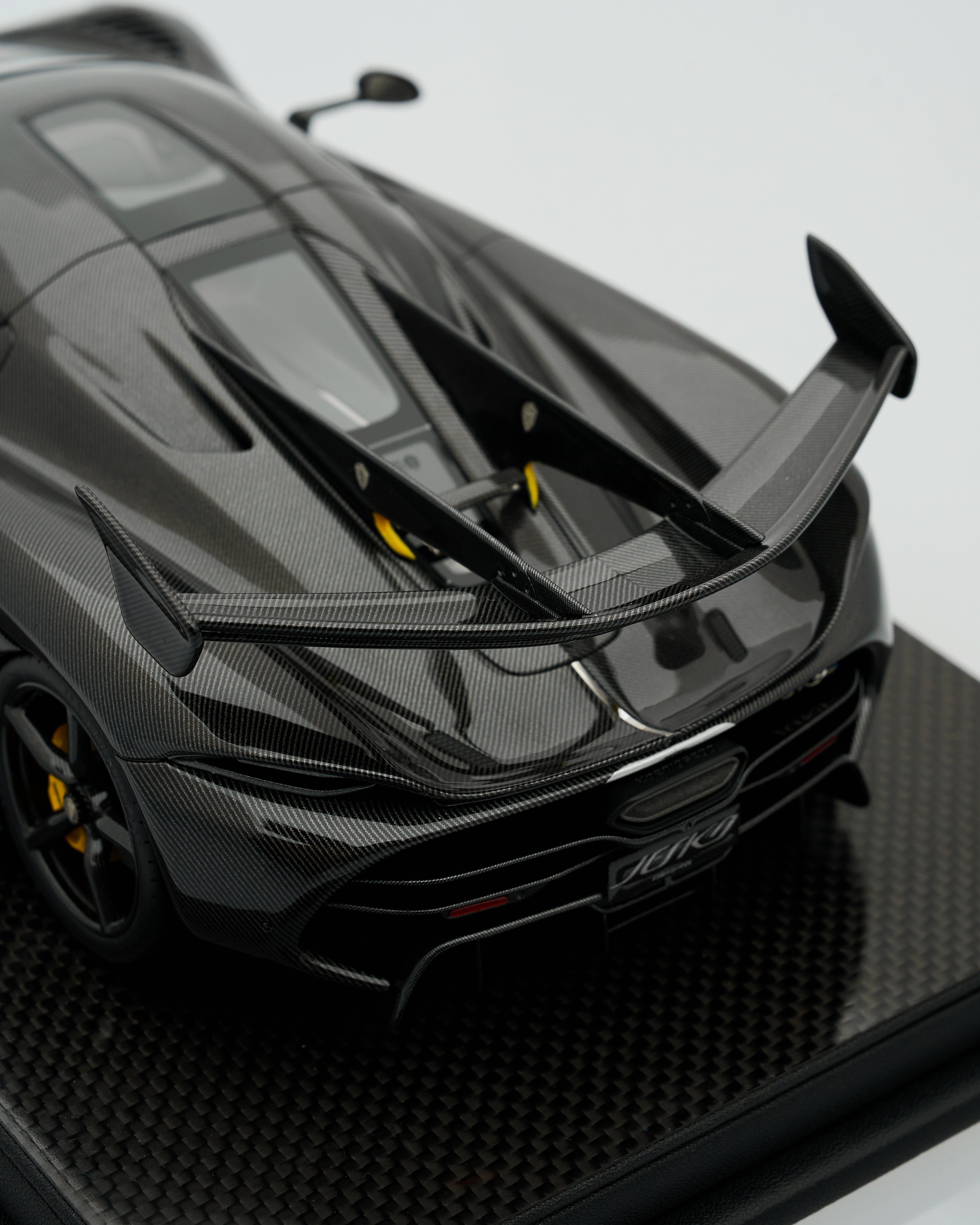 Close-up of Koenigsegg Jesko 1:18 scale model detailing precise craftsmanship and car interior features