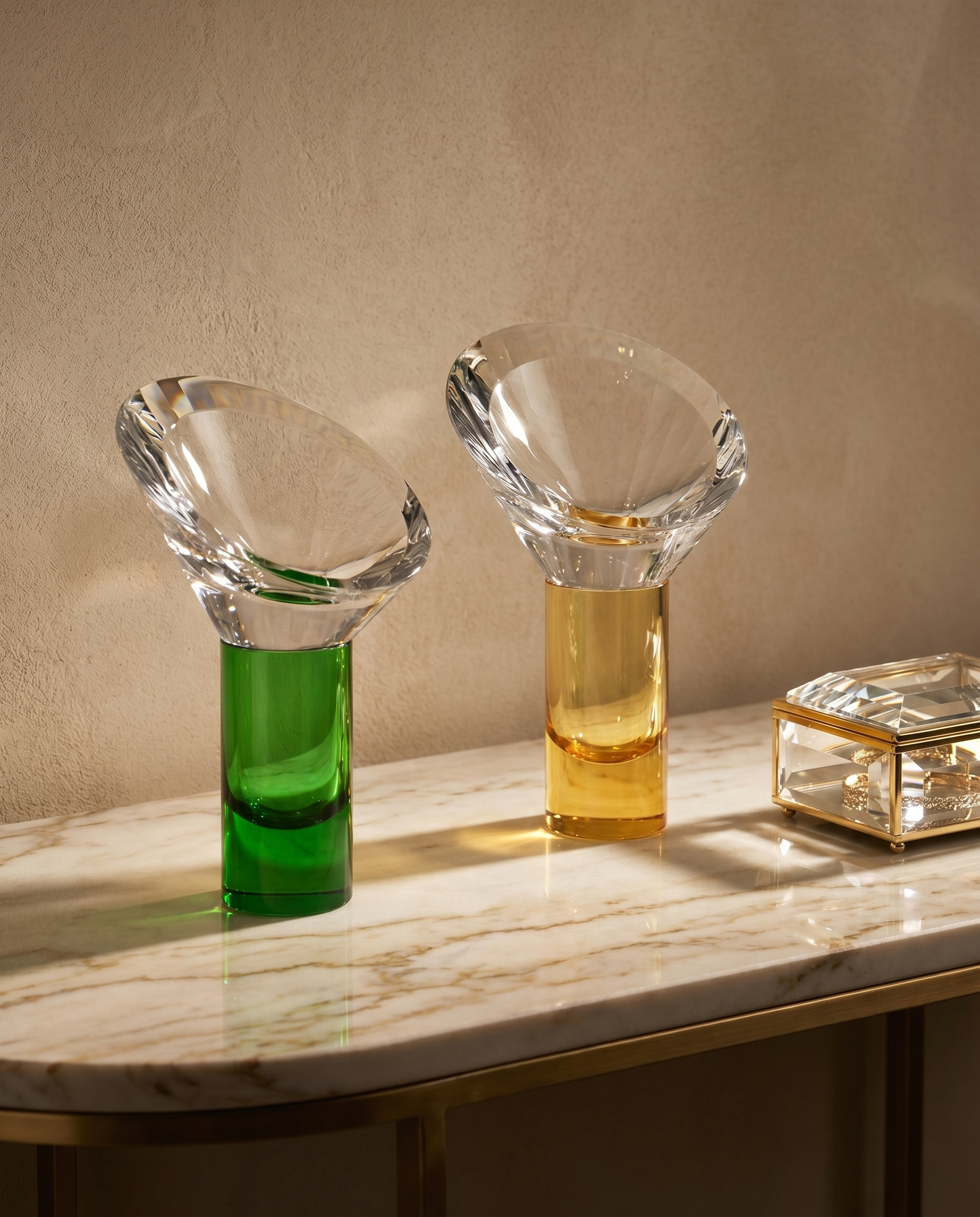 Elegant Leaf Design Crystal Glass Decor Set