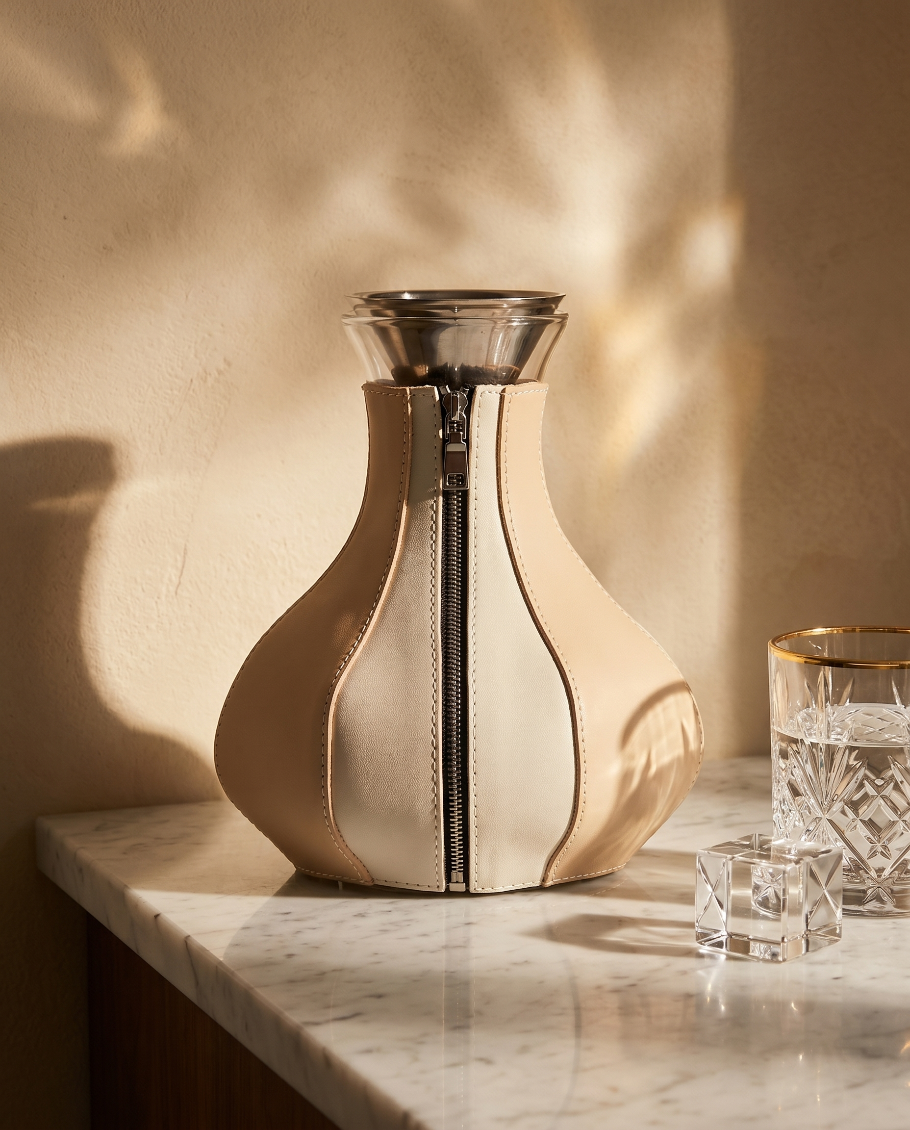 Modern Leather Accent Jug Decor