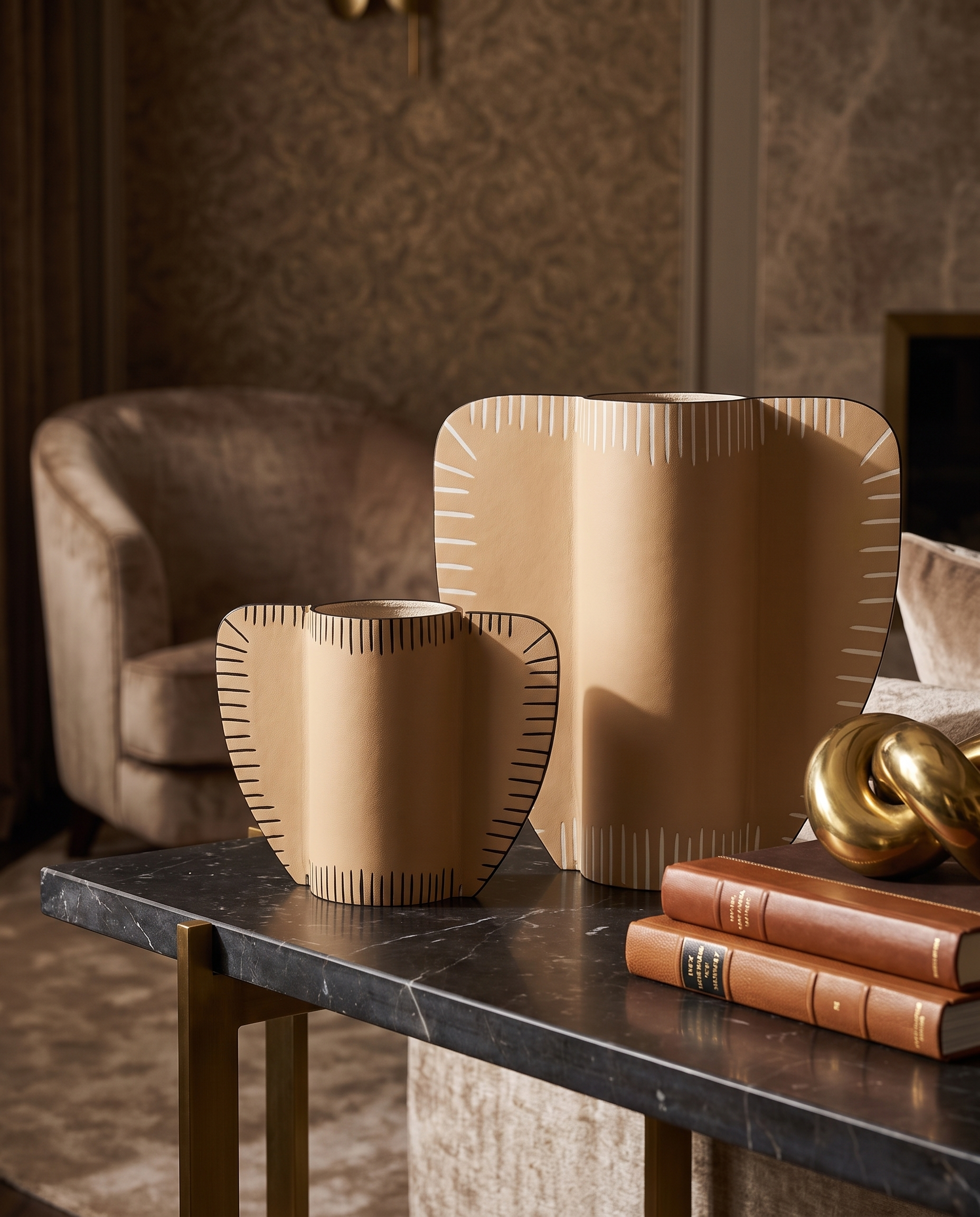 Leather Wing Vase Set - Ivory