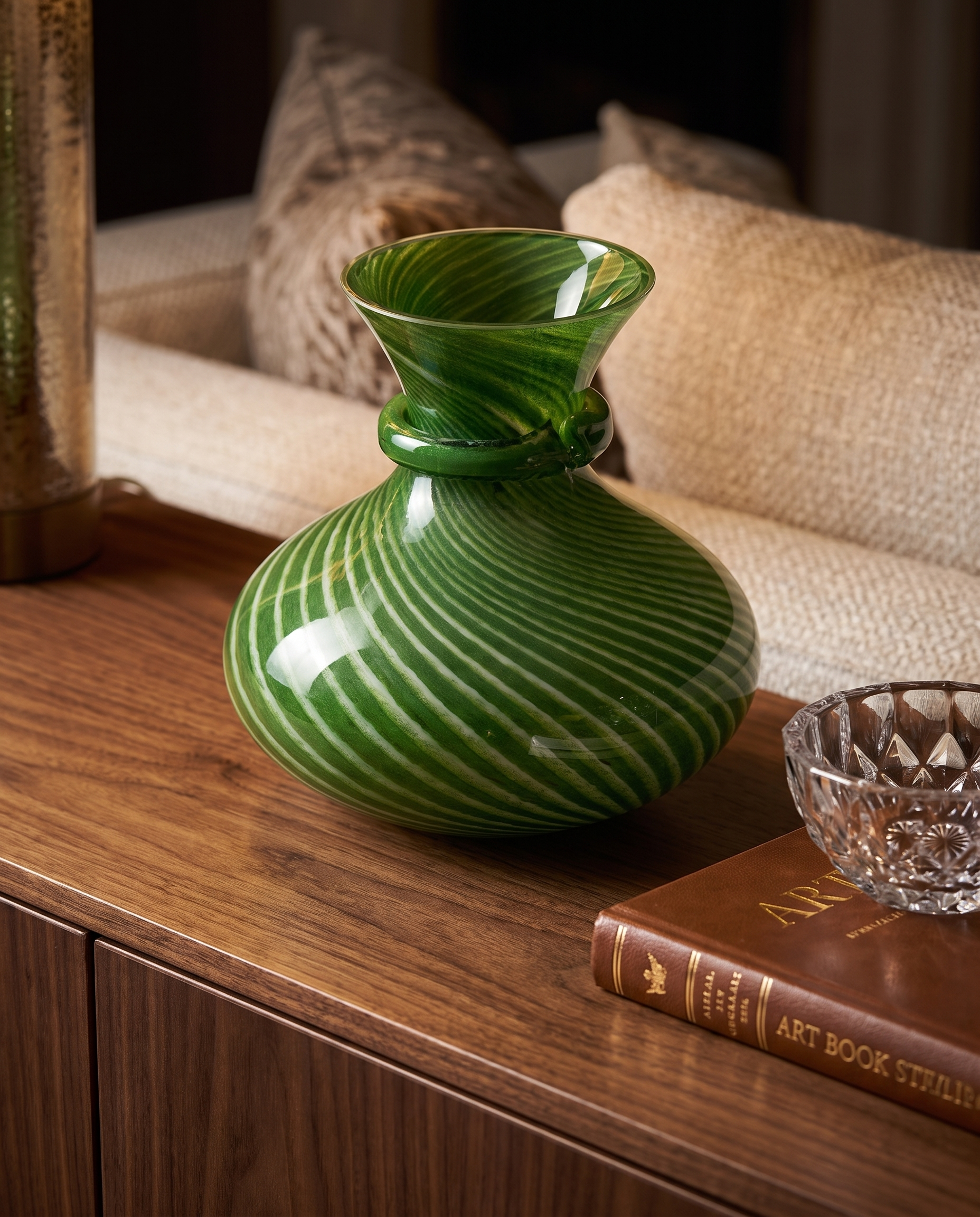 Linea Palm Green Murano Vase