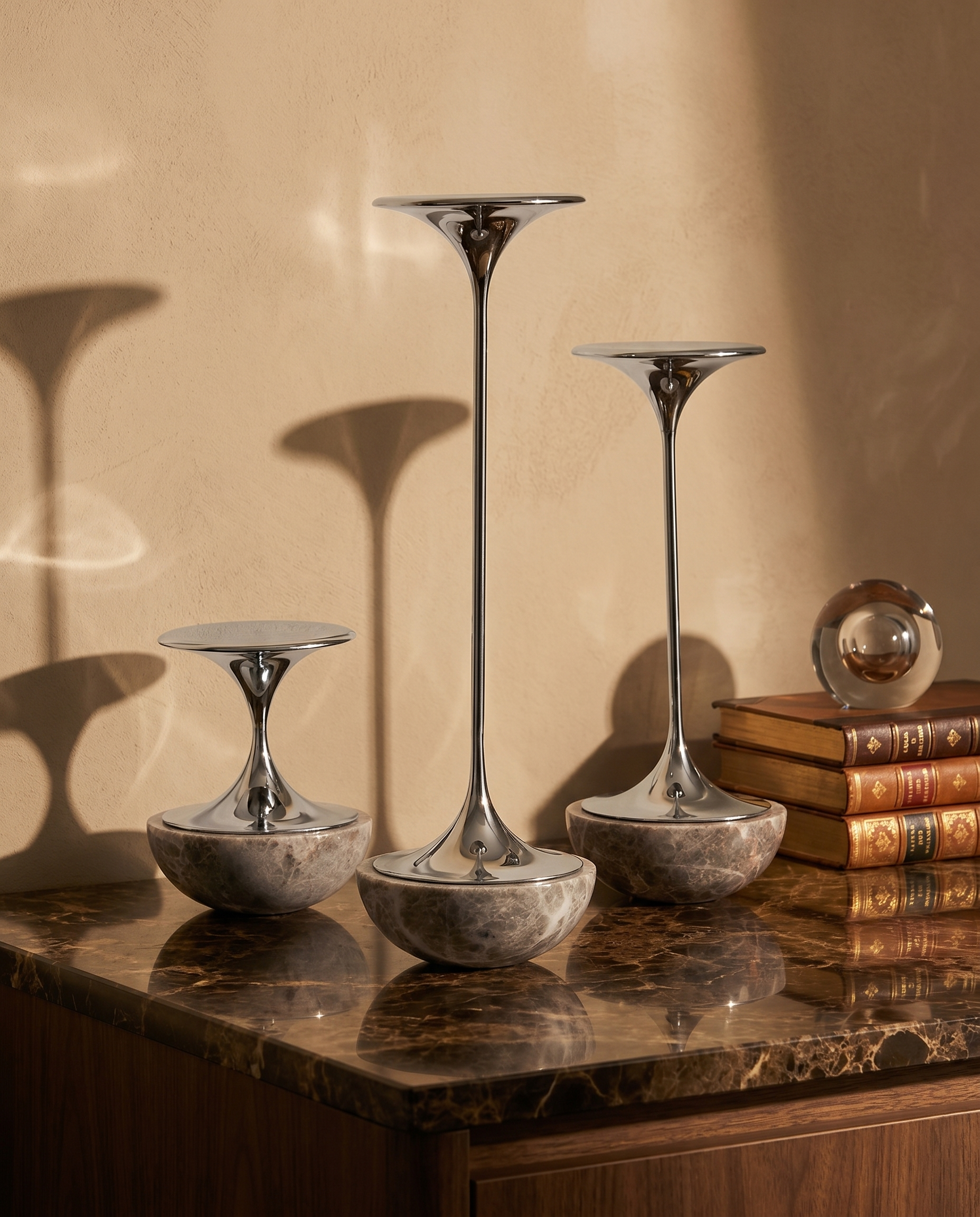 Lumior Luxury Marble & Steel Candle Holder Set