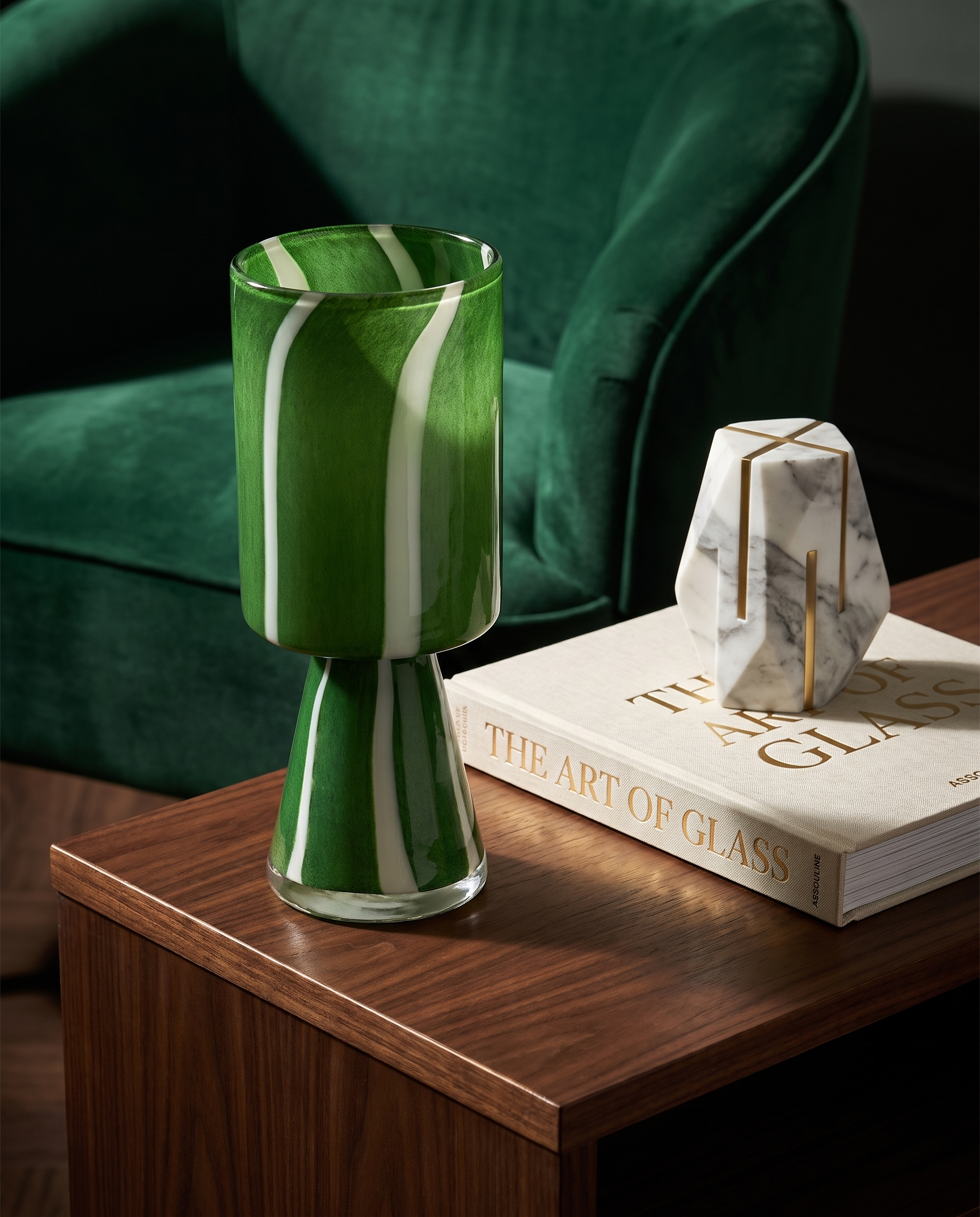 Malachite Palm Green Murano Vase Long