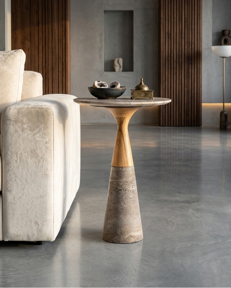 Grainix Marble Wood Single Side Table