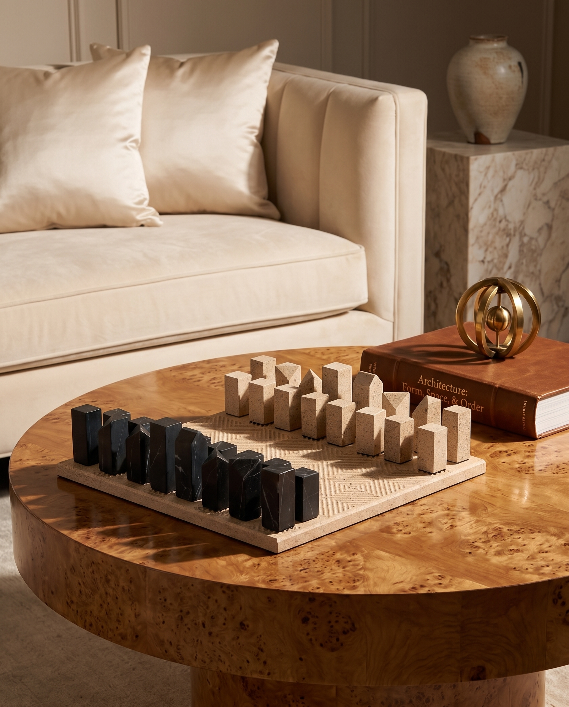Marble Chessboard Ivory Black