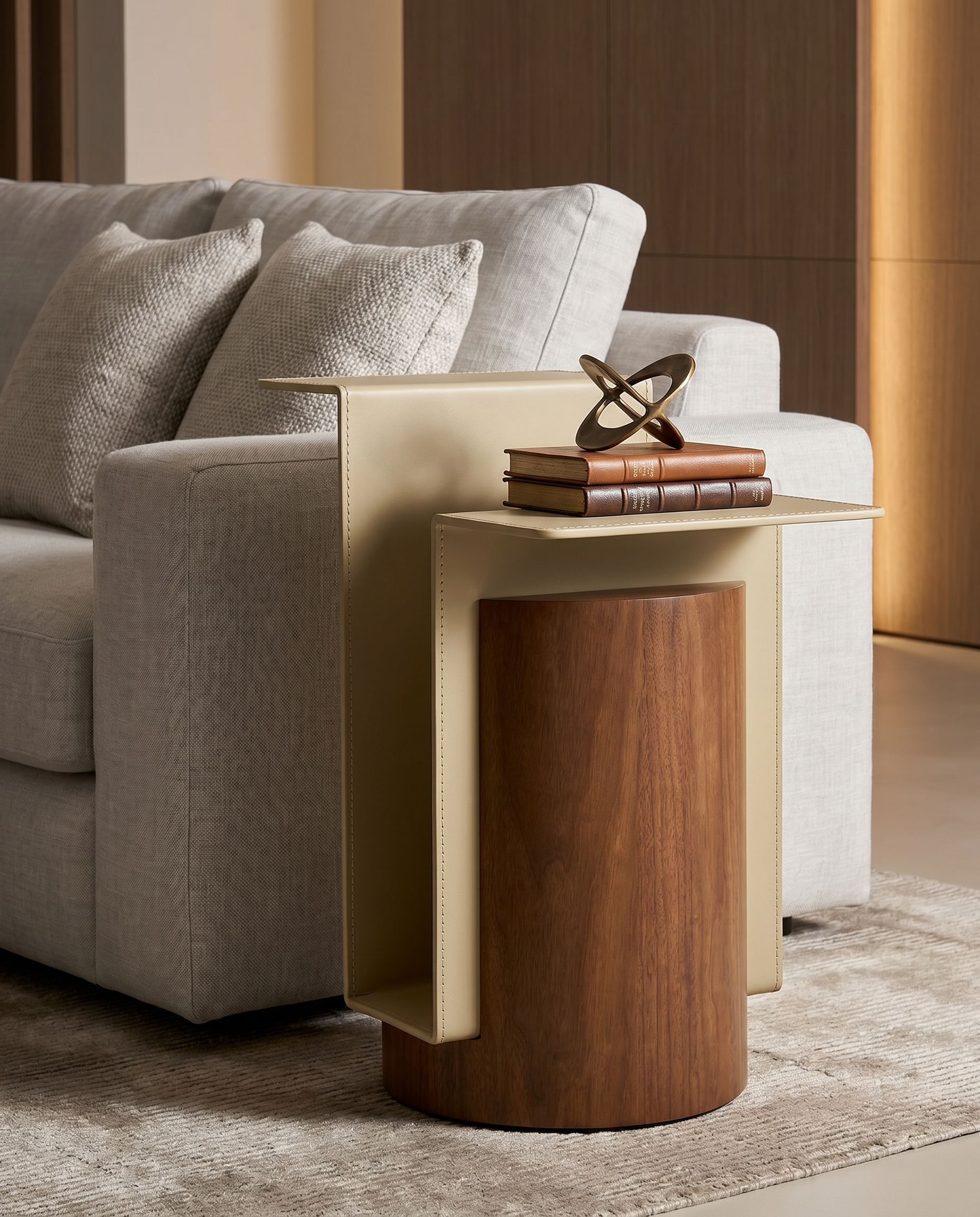 Marzelle Leather Wood Side Table