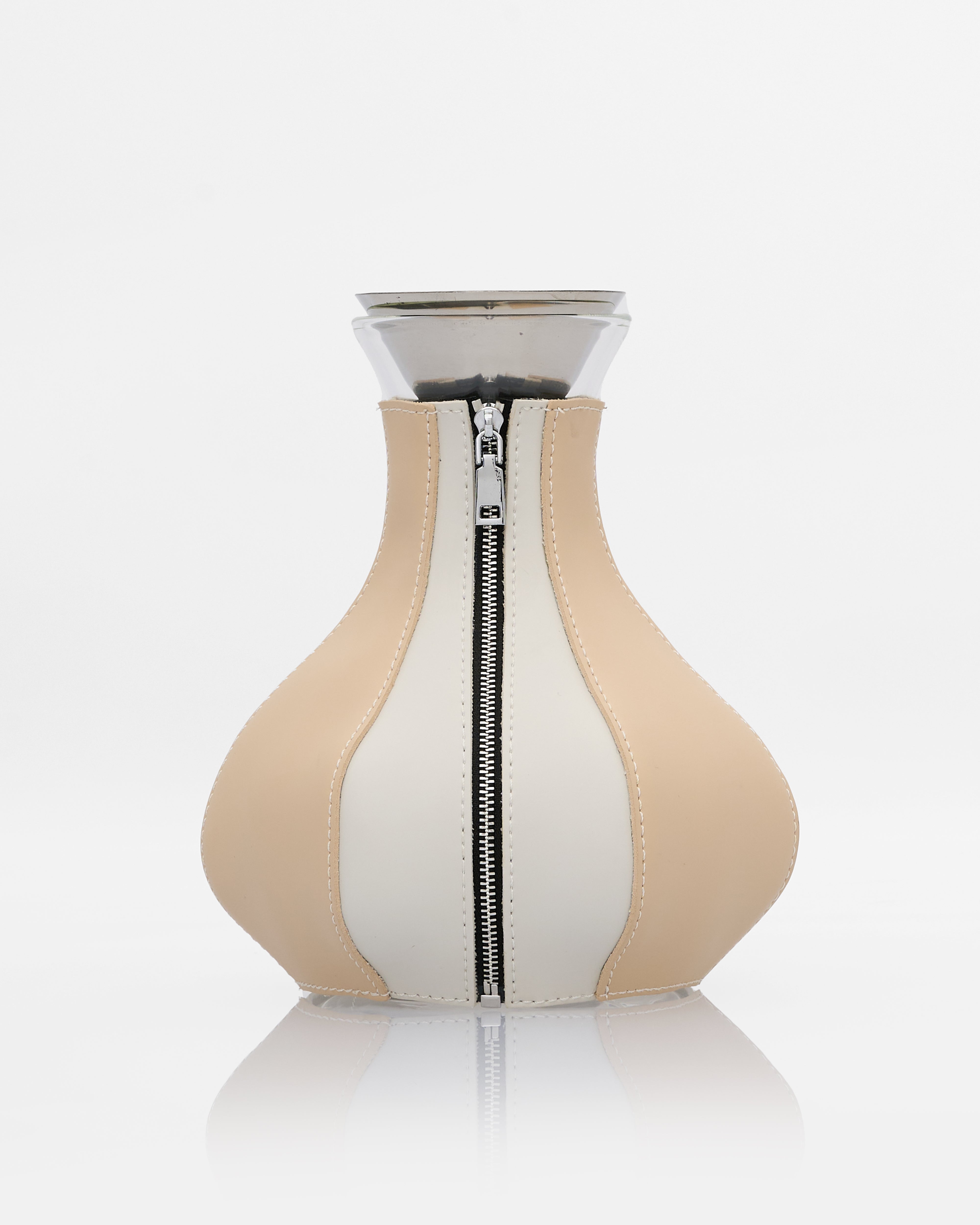 Vase with a zipper design on a white background