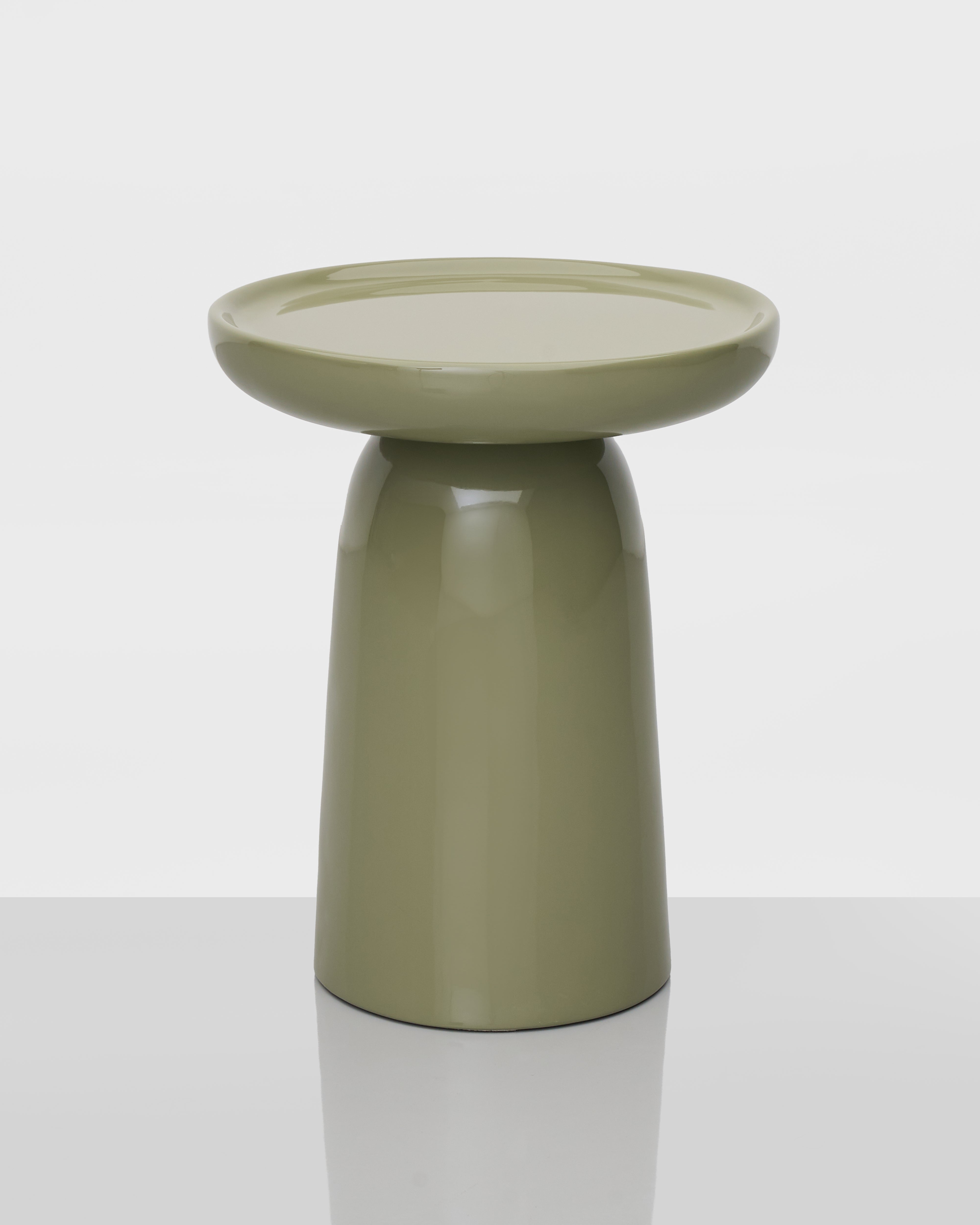 Mushroom Accent Side Table in olive green luxury home accent with sculptural mushroom design