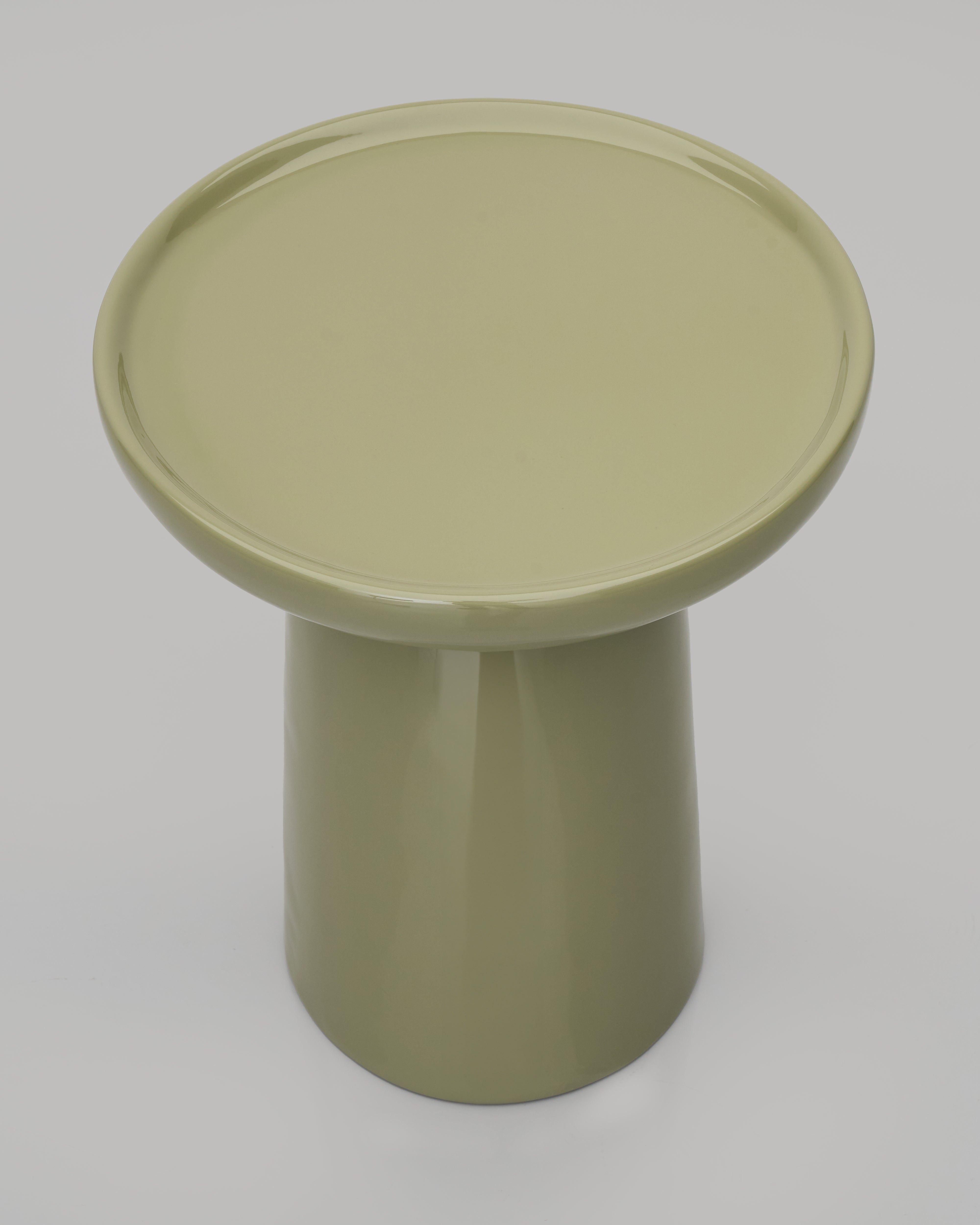 Side view of Mushroom Accent Side Table highlighting elegant mushroom-inspired shape and functional tabletop
