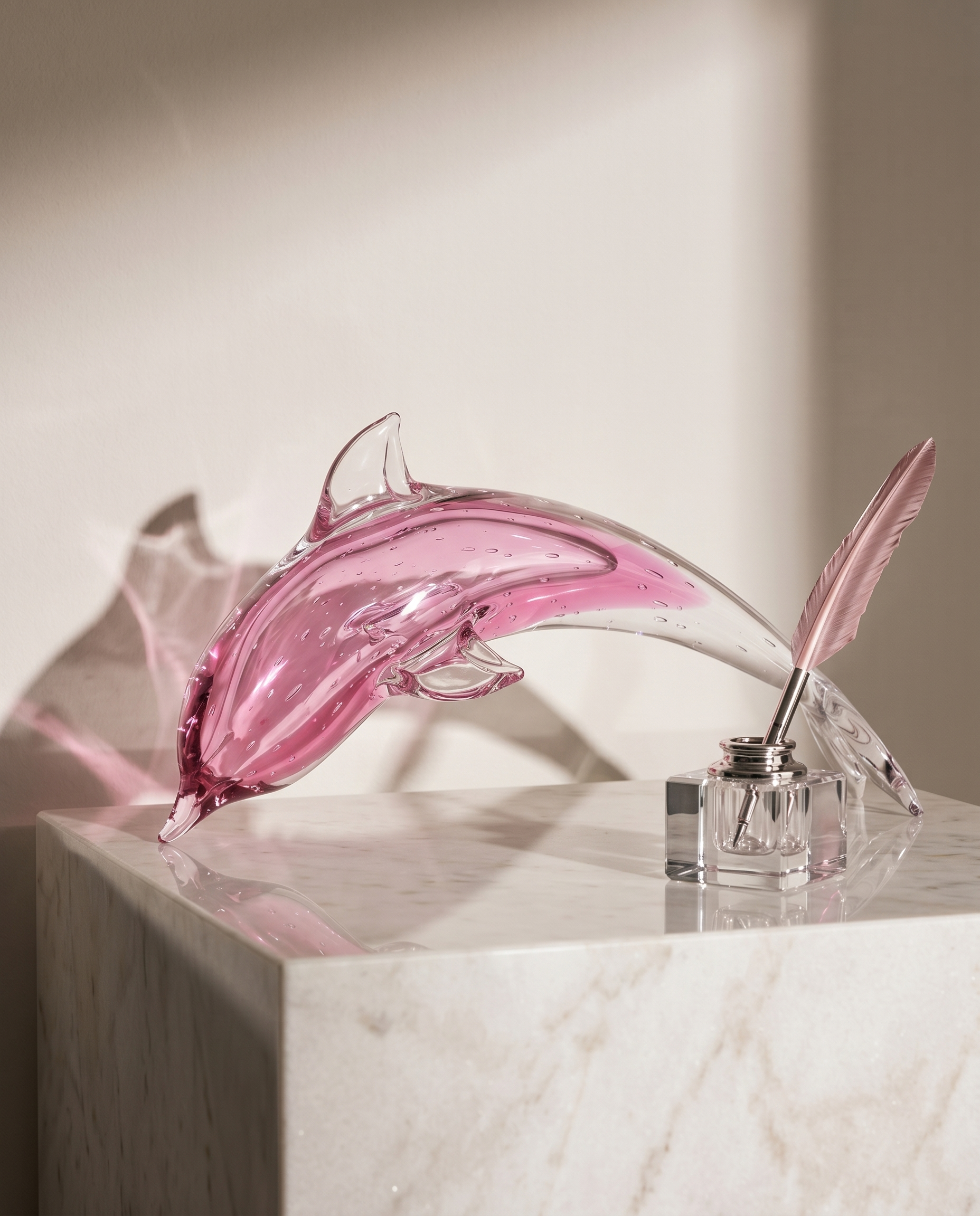 Crystal Glass Pink Fish Decor