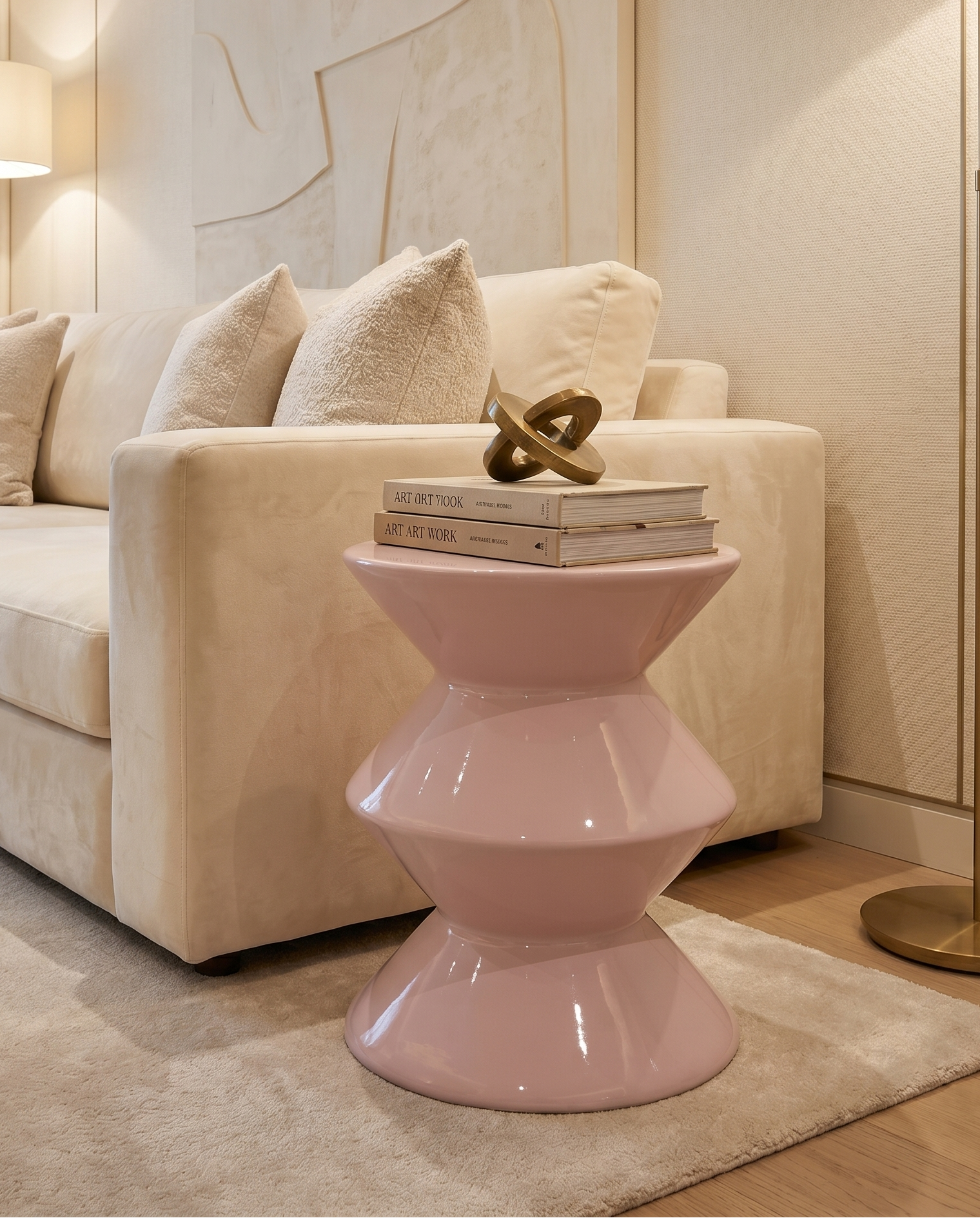 Geo Fibre Glass Side Table - Baby Pink