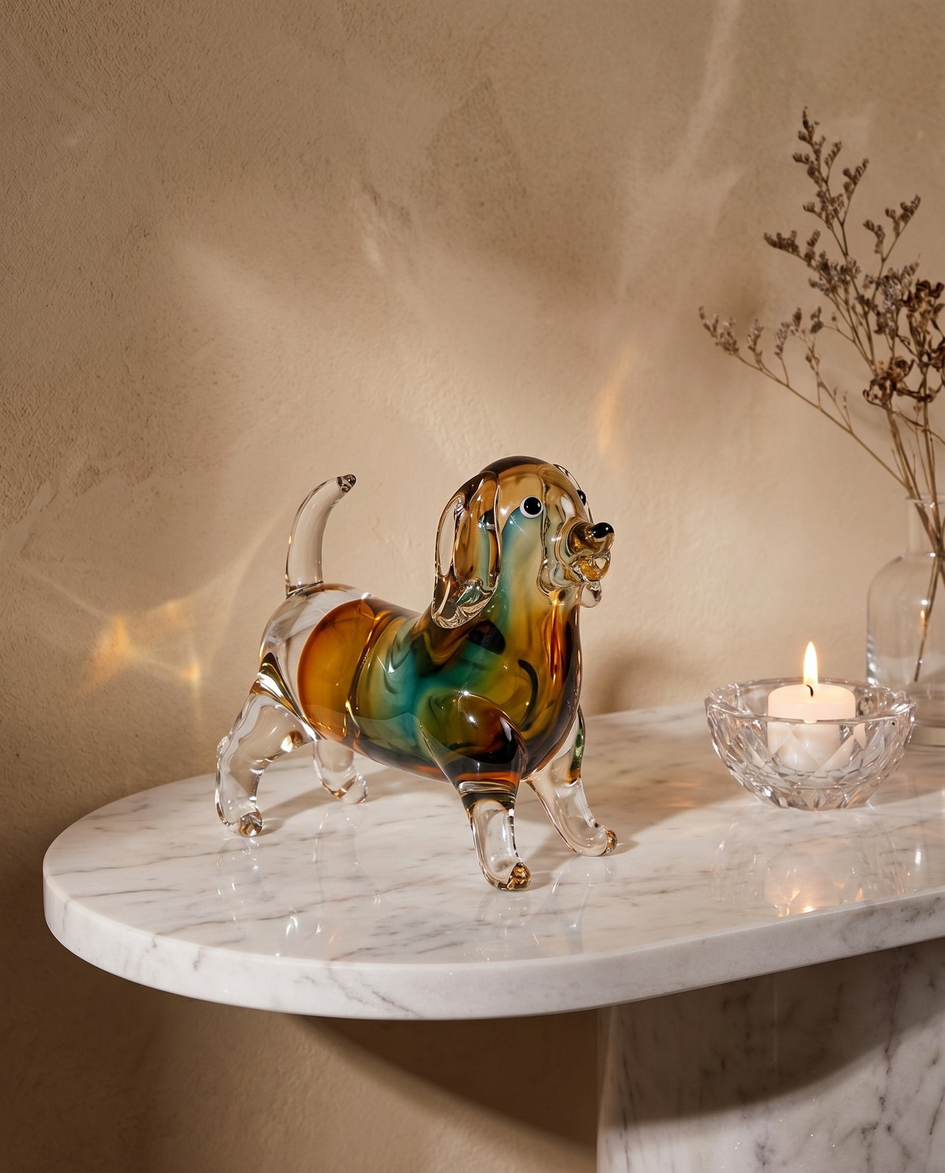 Noctyra Short Puppy Crystal Glass Decor