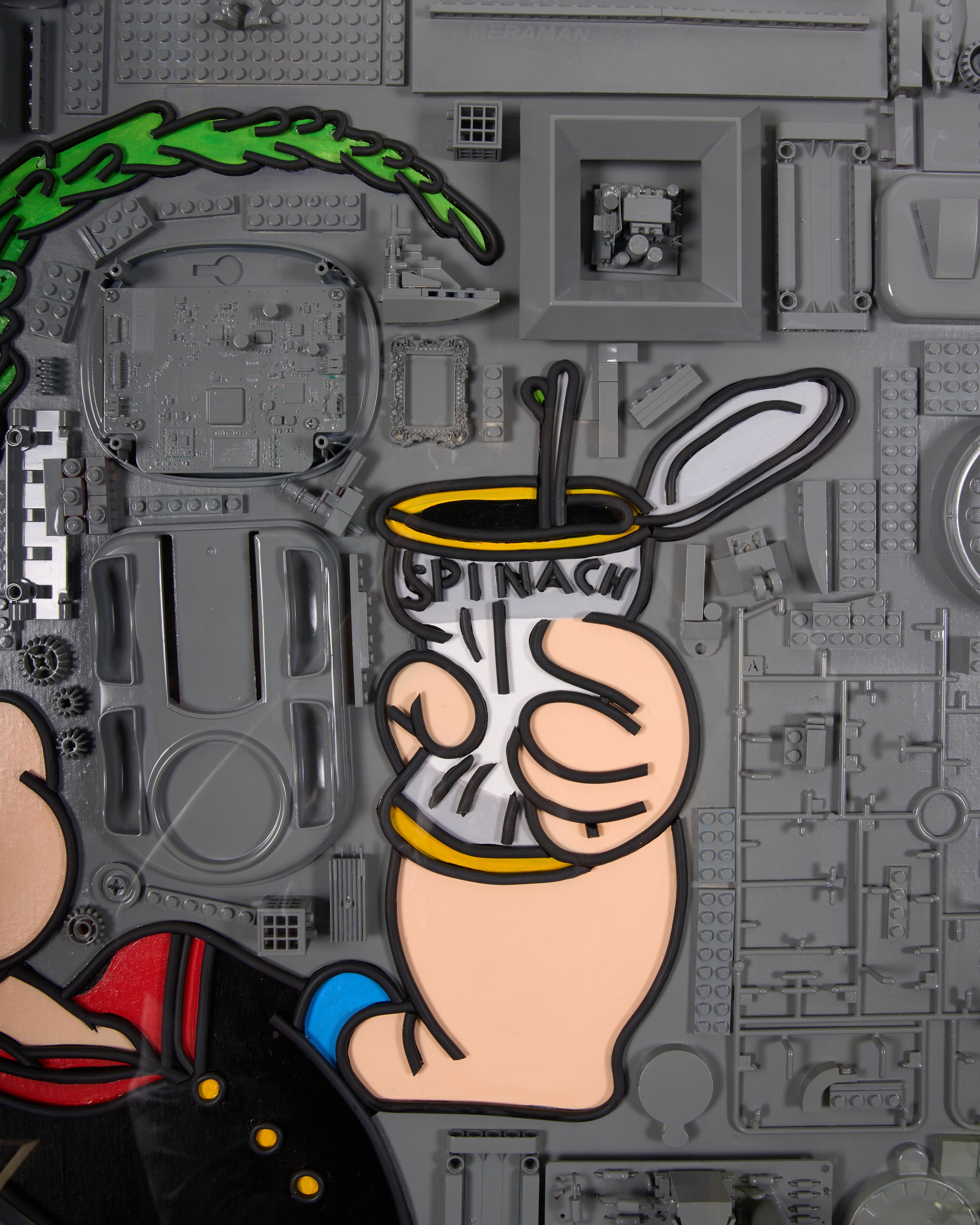 Close-up of sailor character inspired cosmic scrap wall art revealing detailed textures and premium mixed-media craftsmanship