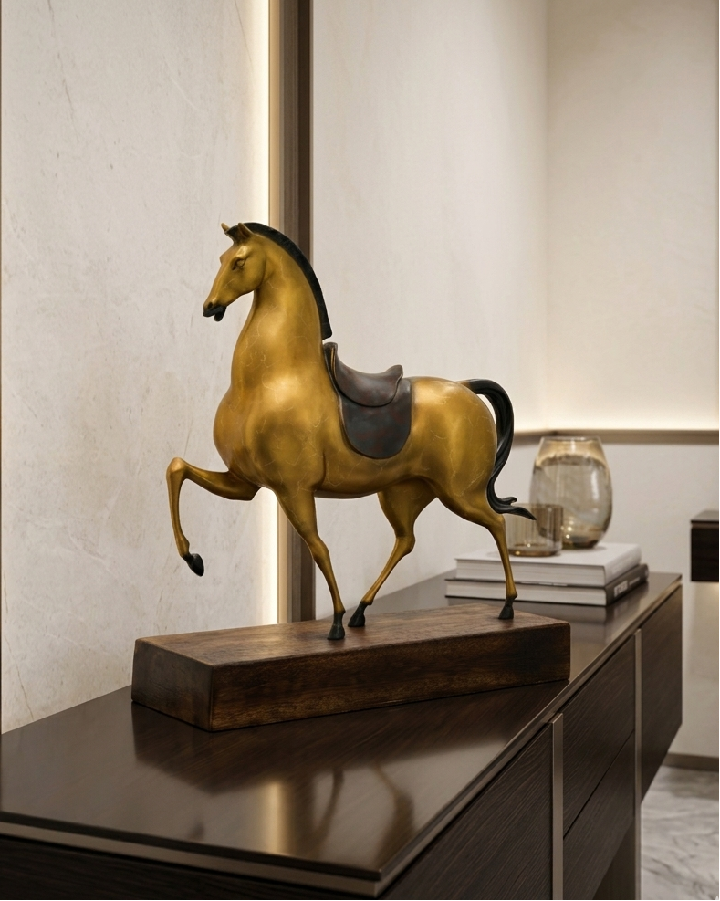 Gilded Stallion Stylized Horse Sculpture