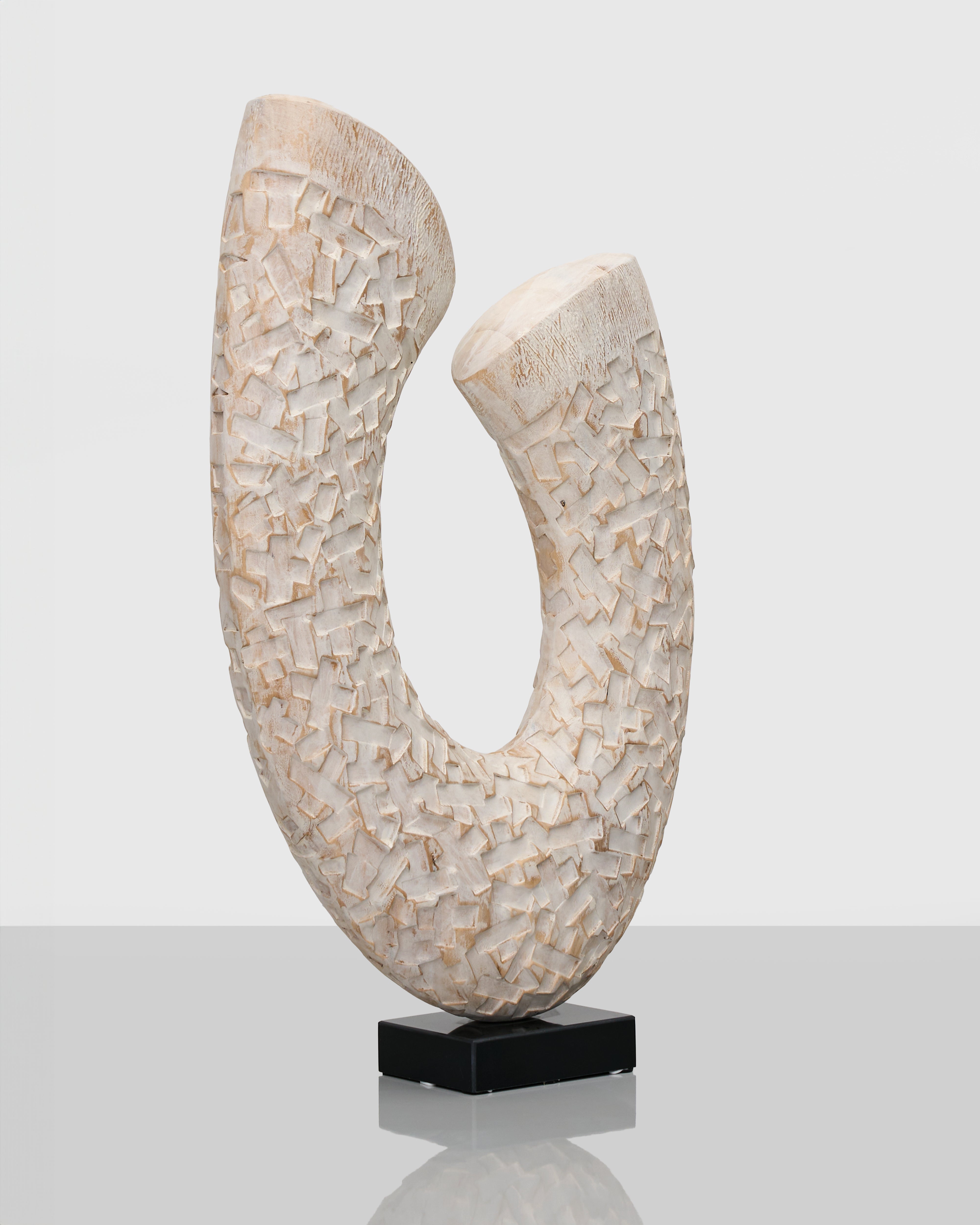 Side view of Textured U-Form Decorative Sculpture highlighting curved form and premium textured finish