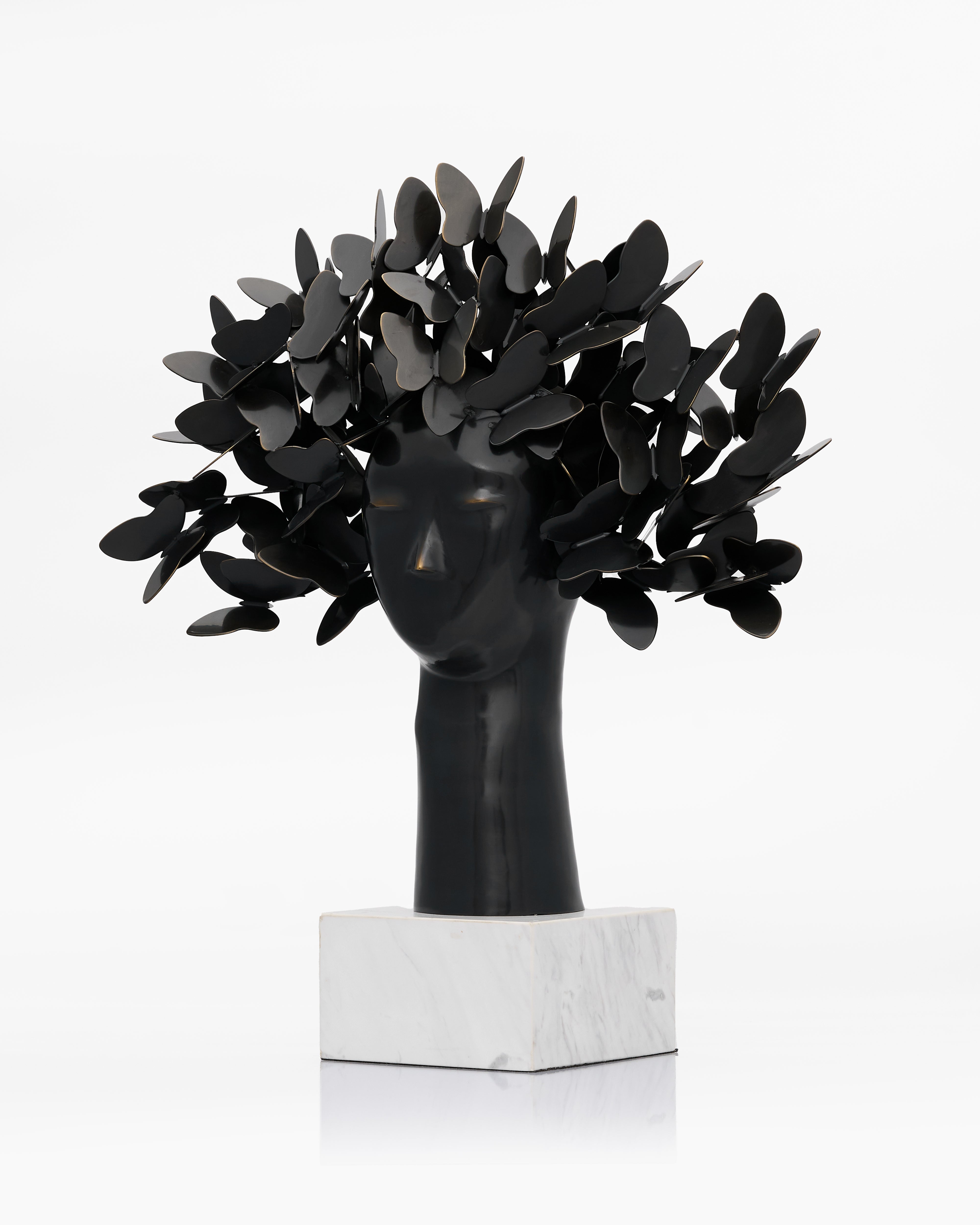 Tree of Life Face Art Decor in black, luxury home accent featuring face-shaped sculpture integrated with tree-inspired design