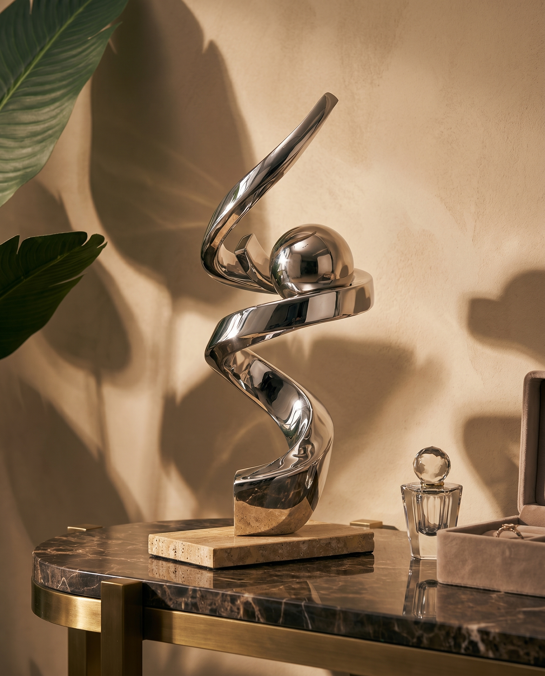 Twister Ball Desktop Resin Sculpture - Marble Base