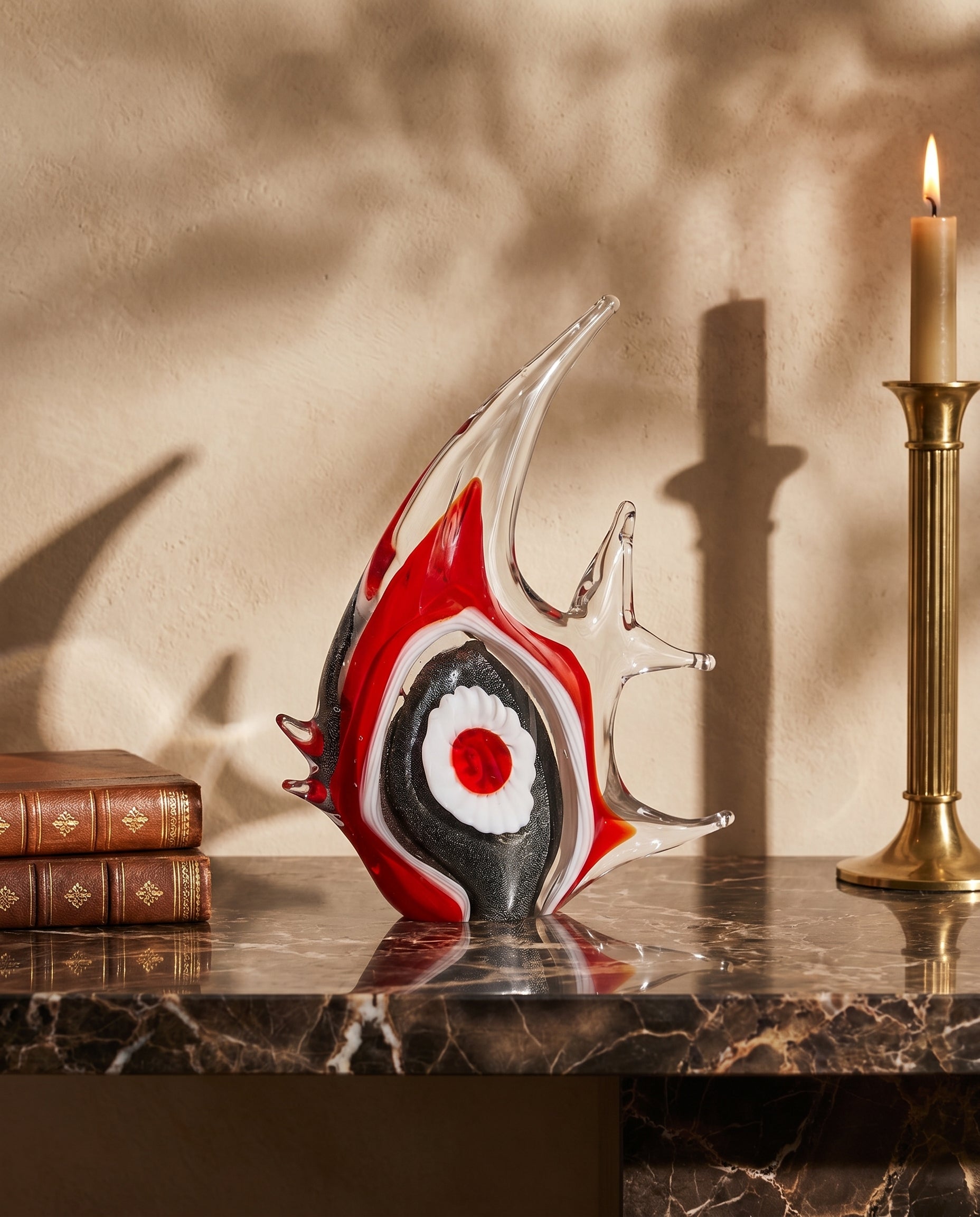Vynta Crystal Glass Red Fish Decor