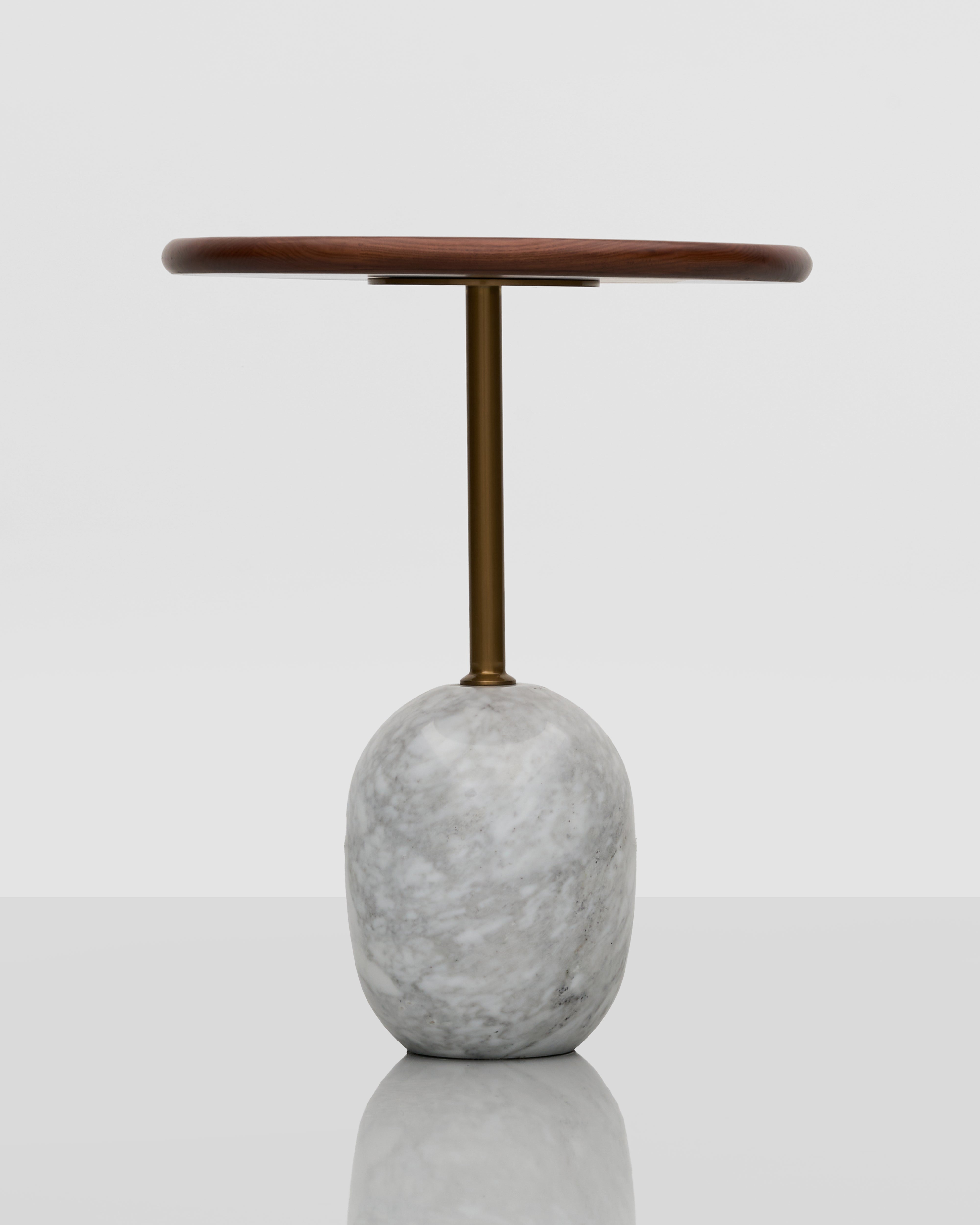 Zen designer side table with marble and wood fusion luxury accent table for modern and contemporary interiors