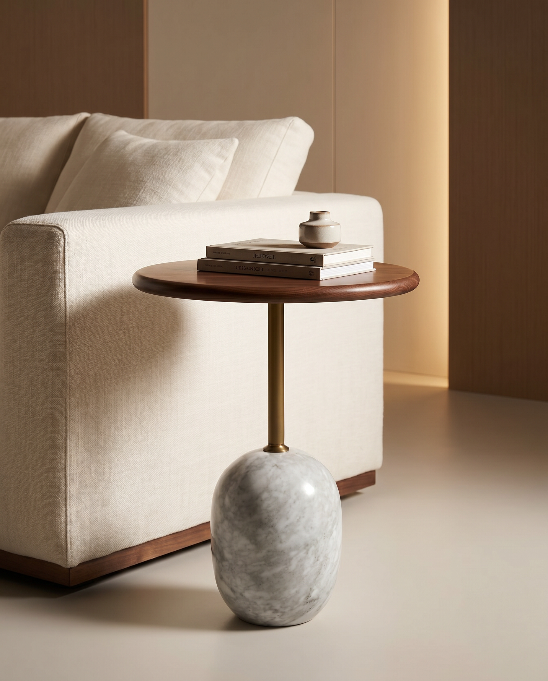 Zen Designer Side Table – Marble & Wood Fusion