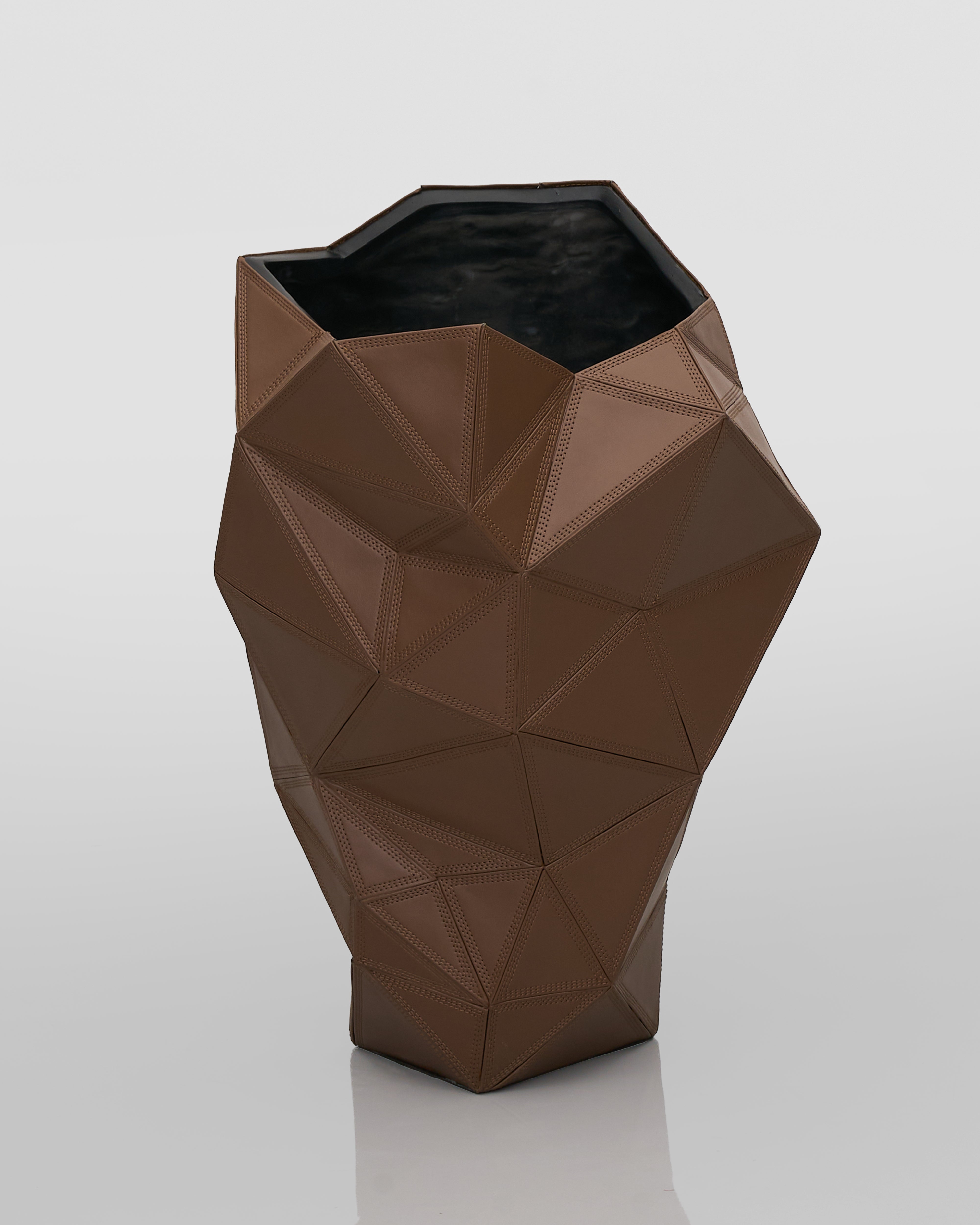 Front view of Zenvy Scrumble Leather Vase Decor showcasing unique scrumble texture and refined vase silhouette