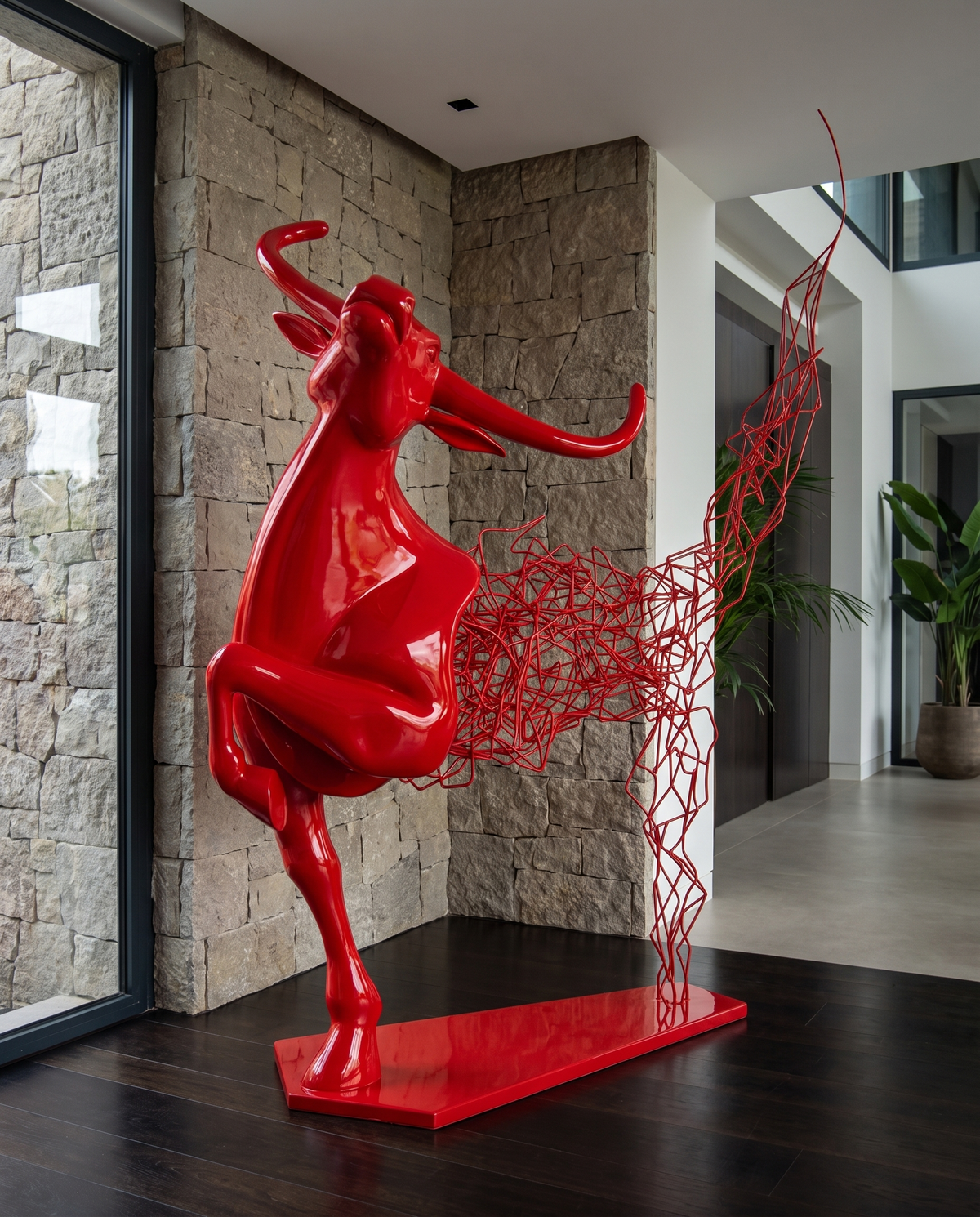Aurelian Bull Large Sculpture - Red