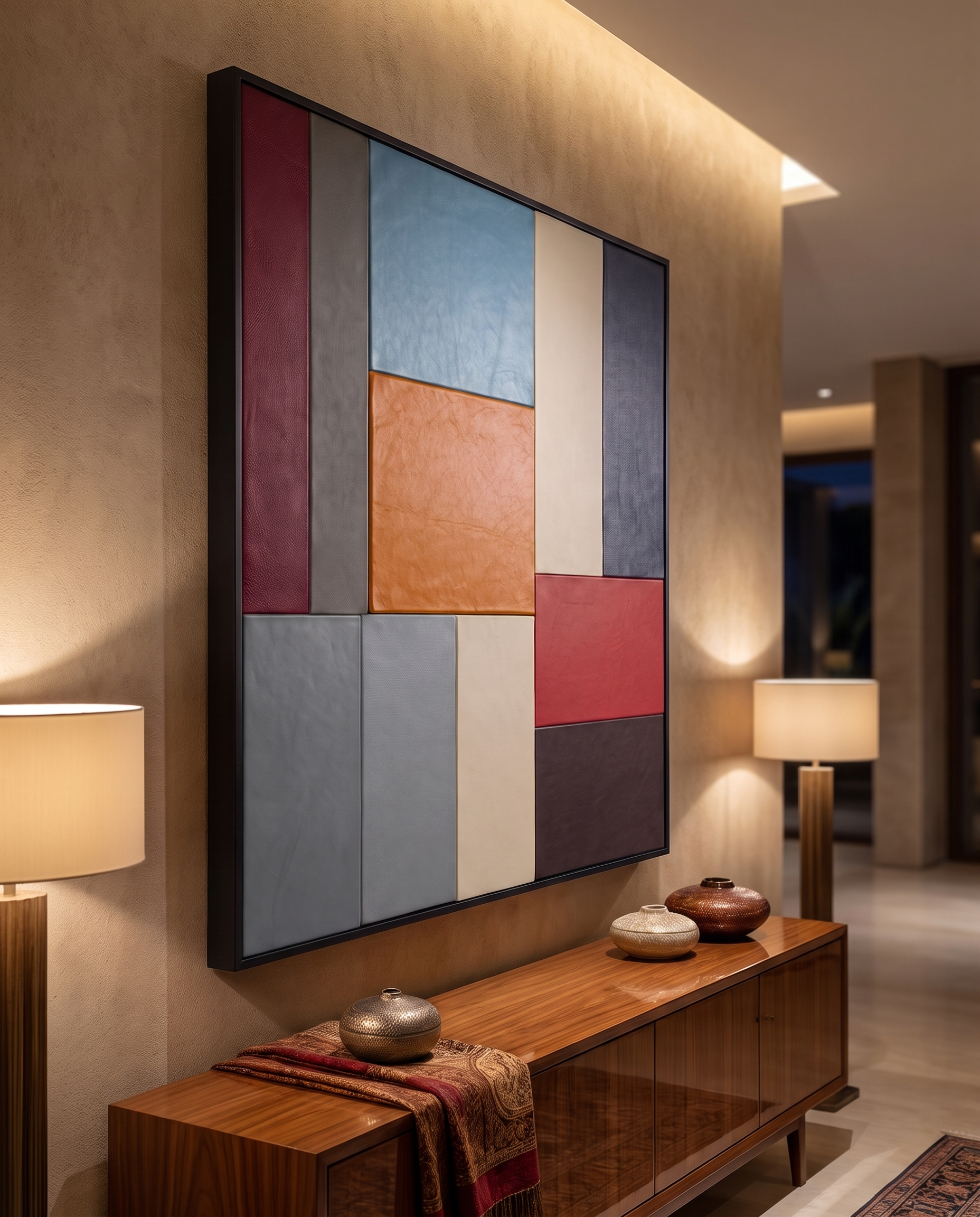 Autumn Grid - Modern Luxury Leather Wallart