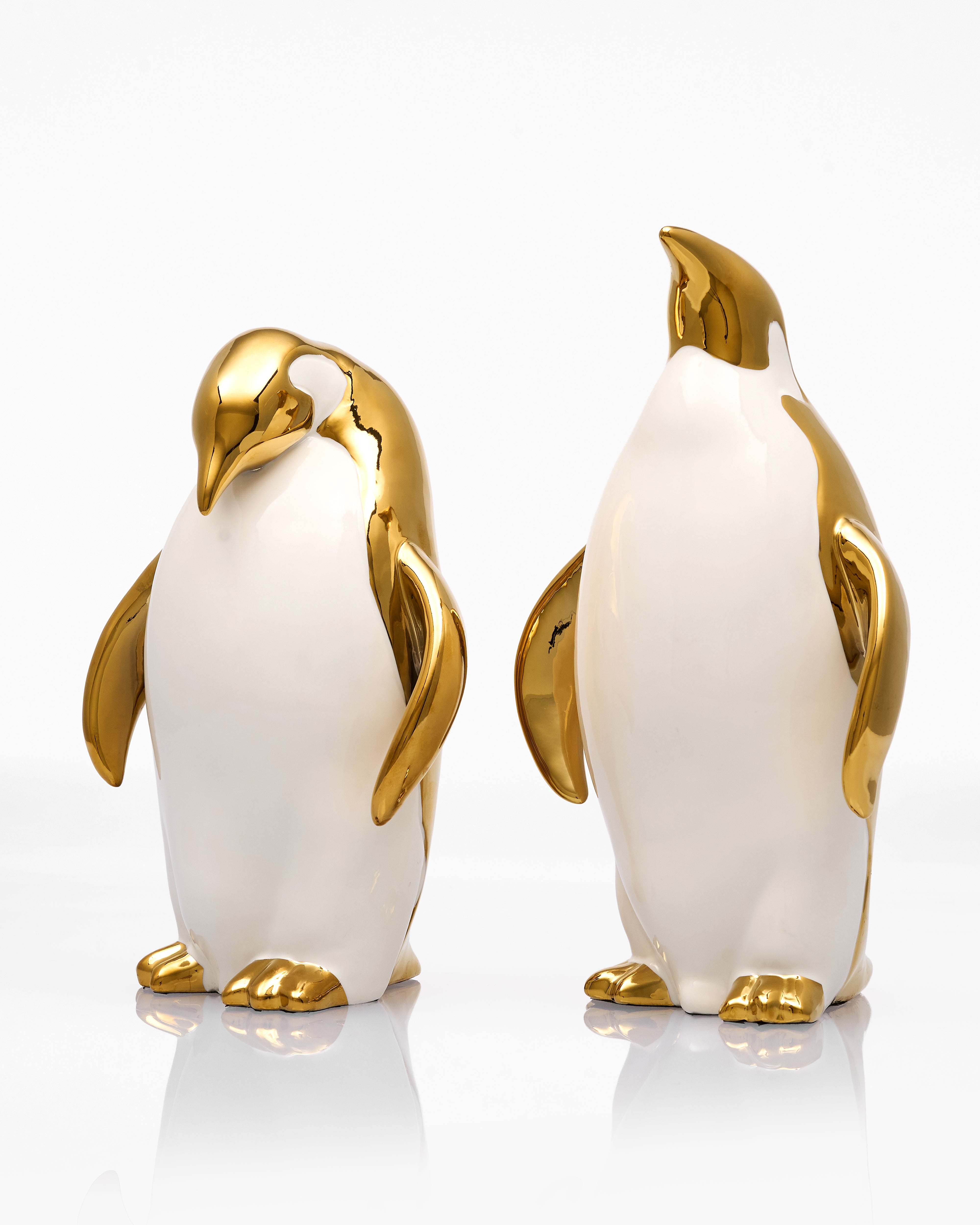 Luxury White and Gold Penguin Family Figurines