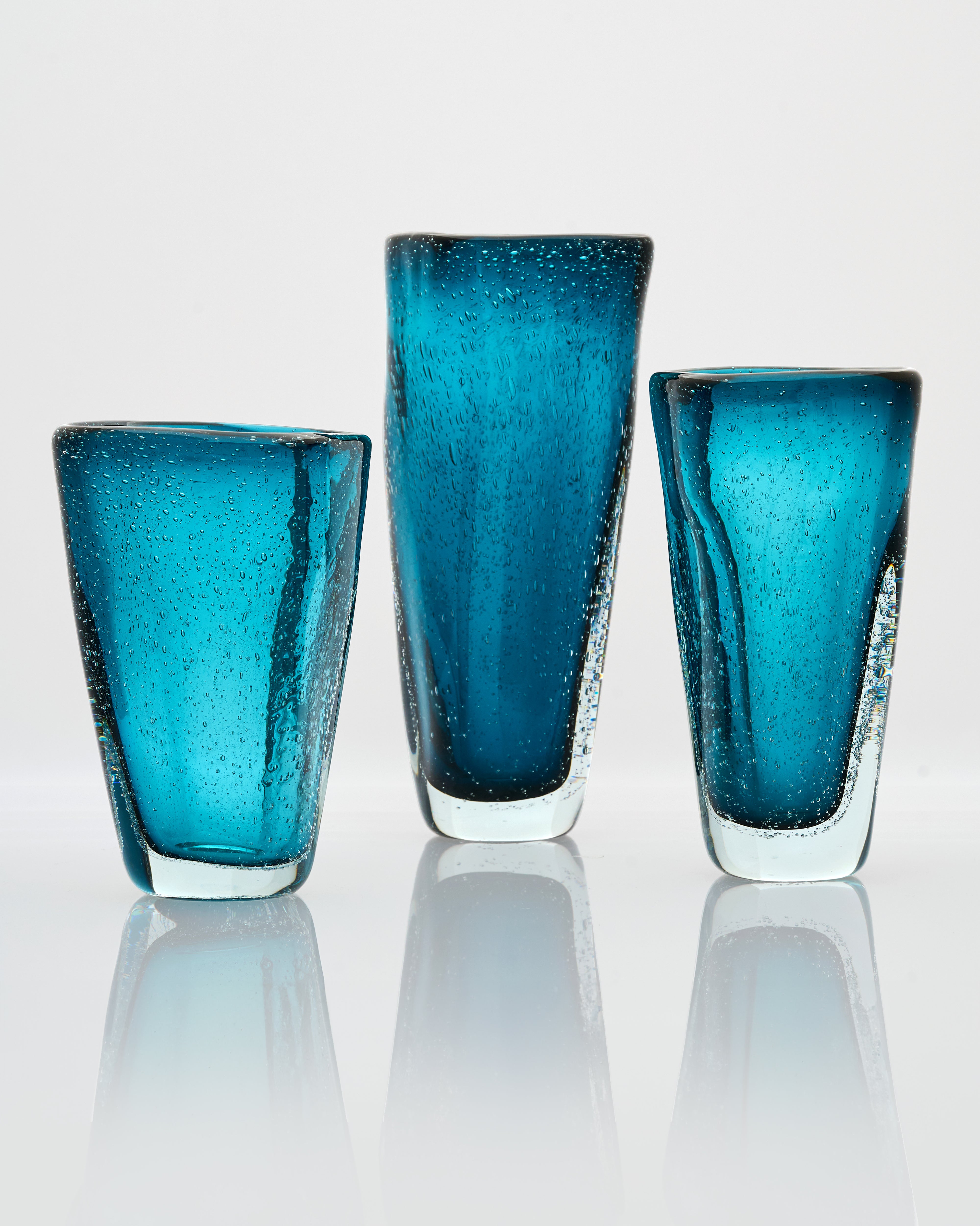 Elegant Blue Cone Form Vase Set