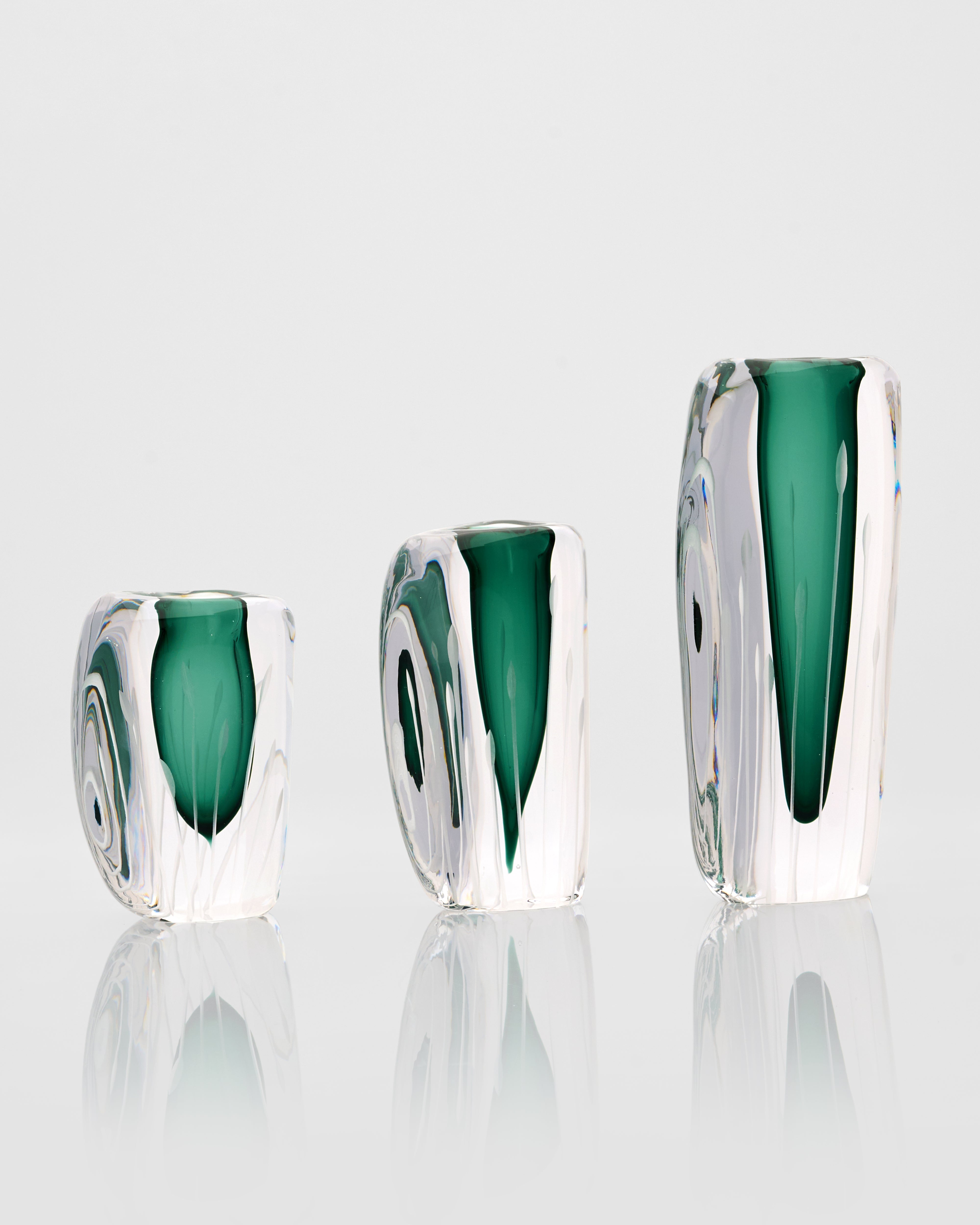 Drop Textured Vases Set - Dark Green