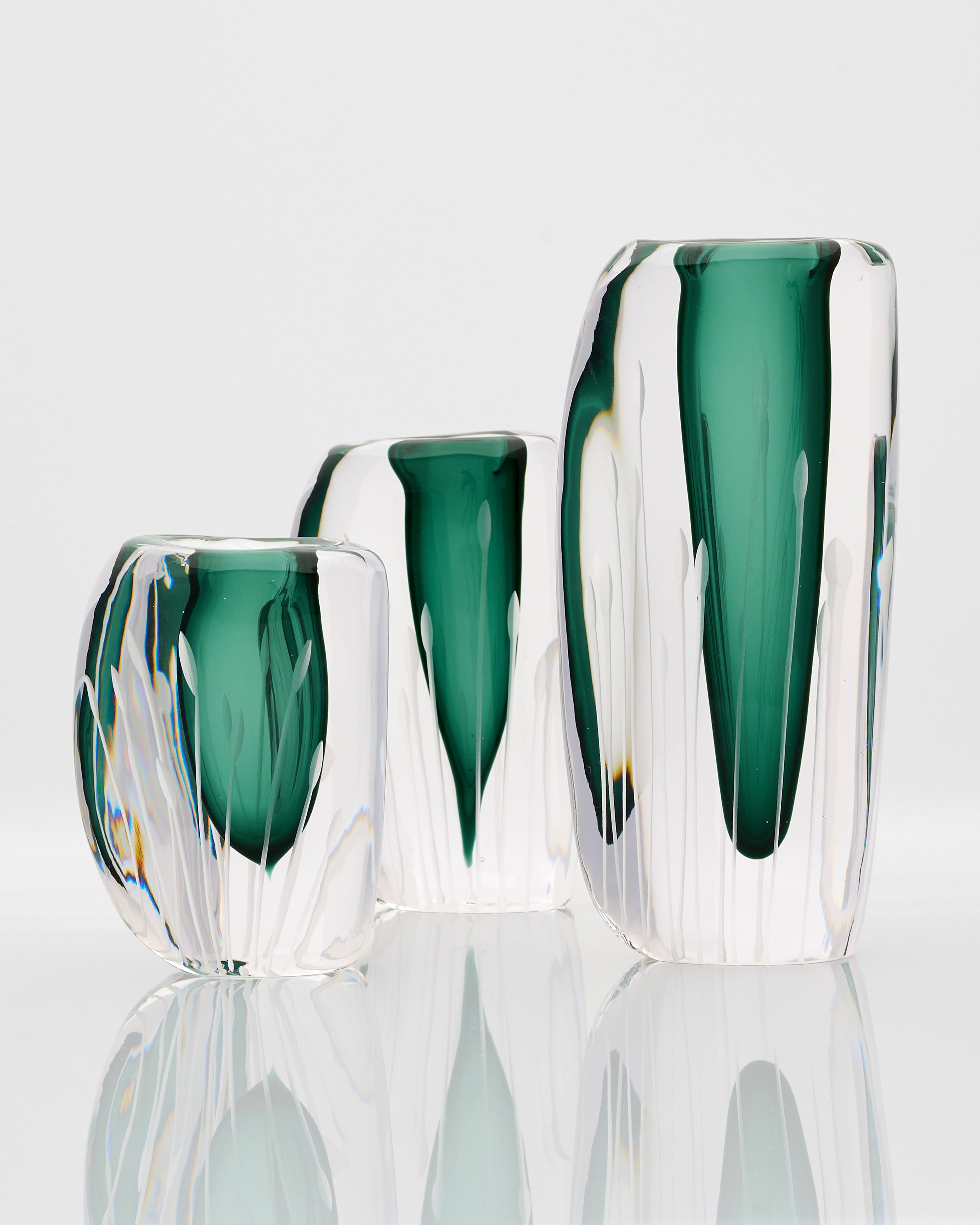 Drop Textured Vases Set - Dark Green