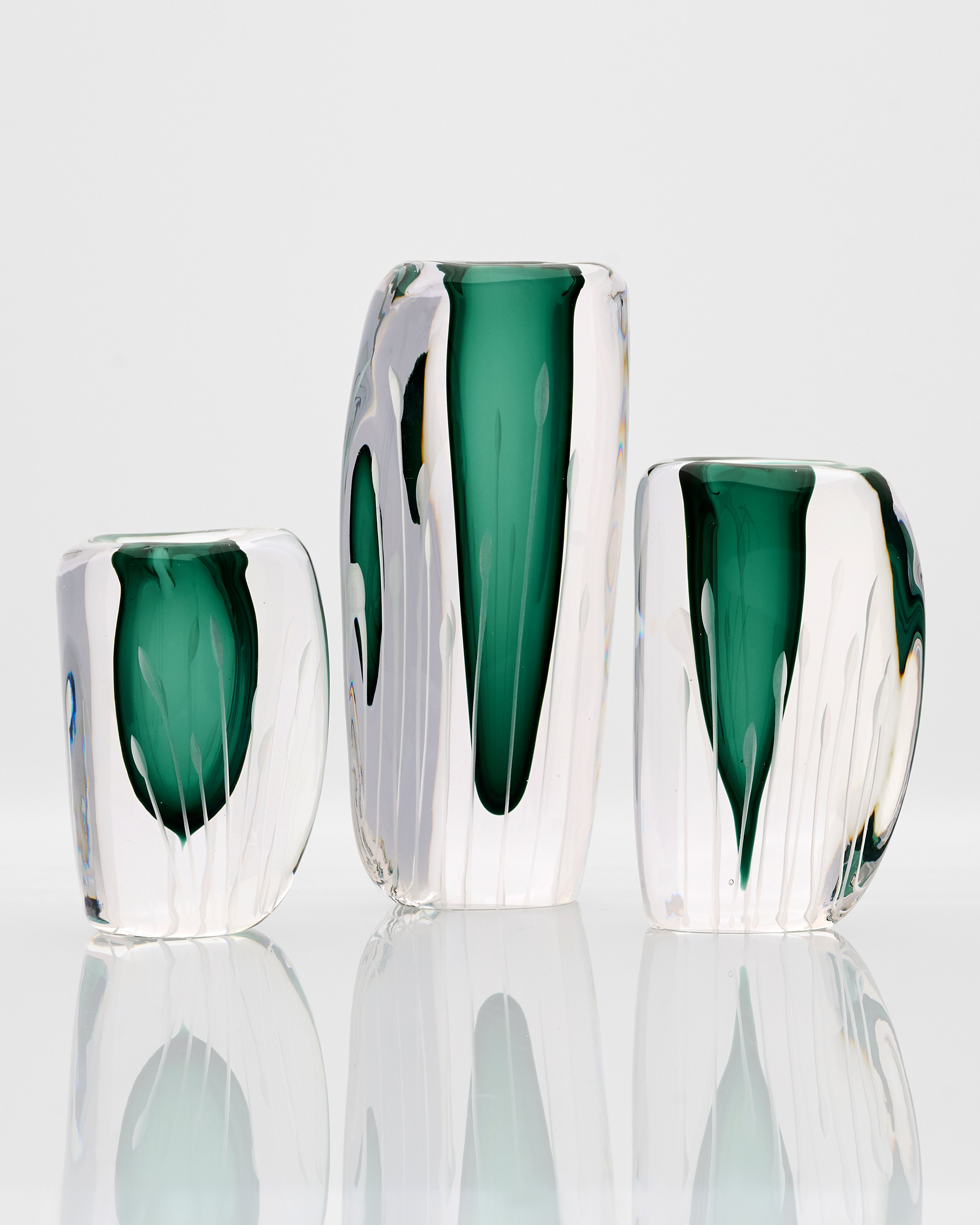 Drop Textured Vases Set - Dark Green