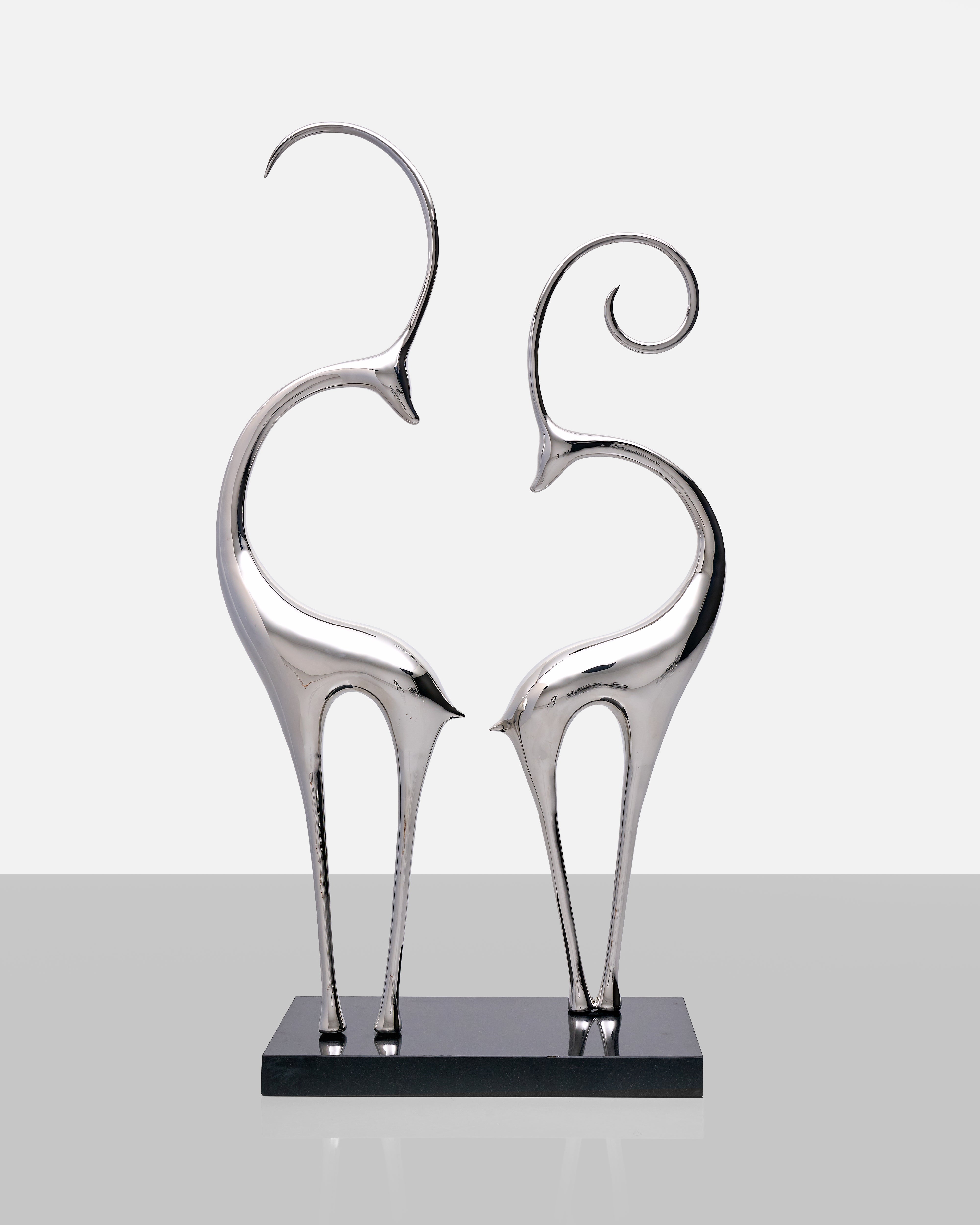 Girry Deer Stainless Steel Sculpture Silver
