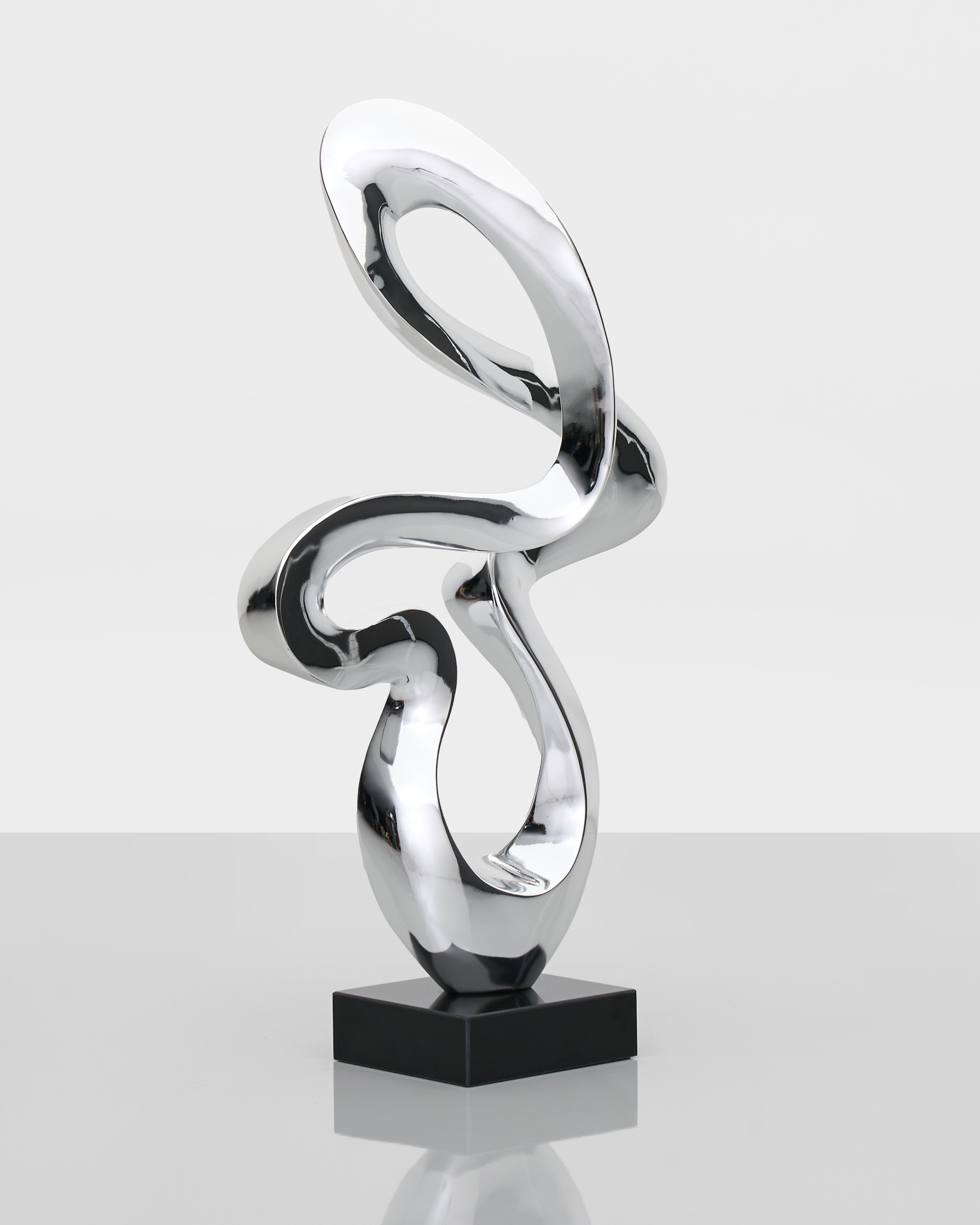 Contemporary Flow Curve Large Resin Sculpture - Silver