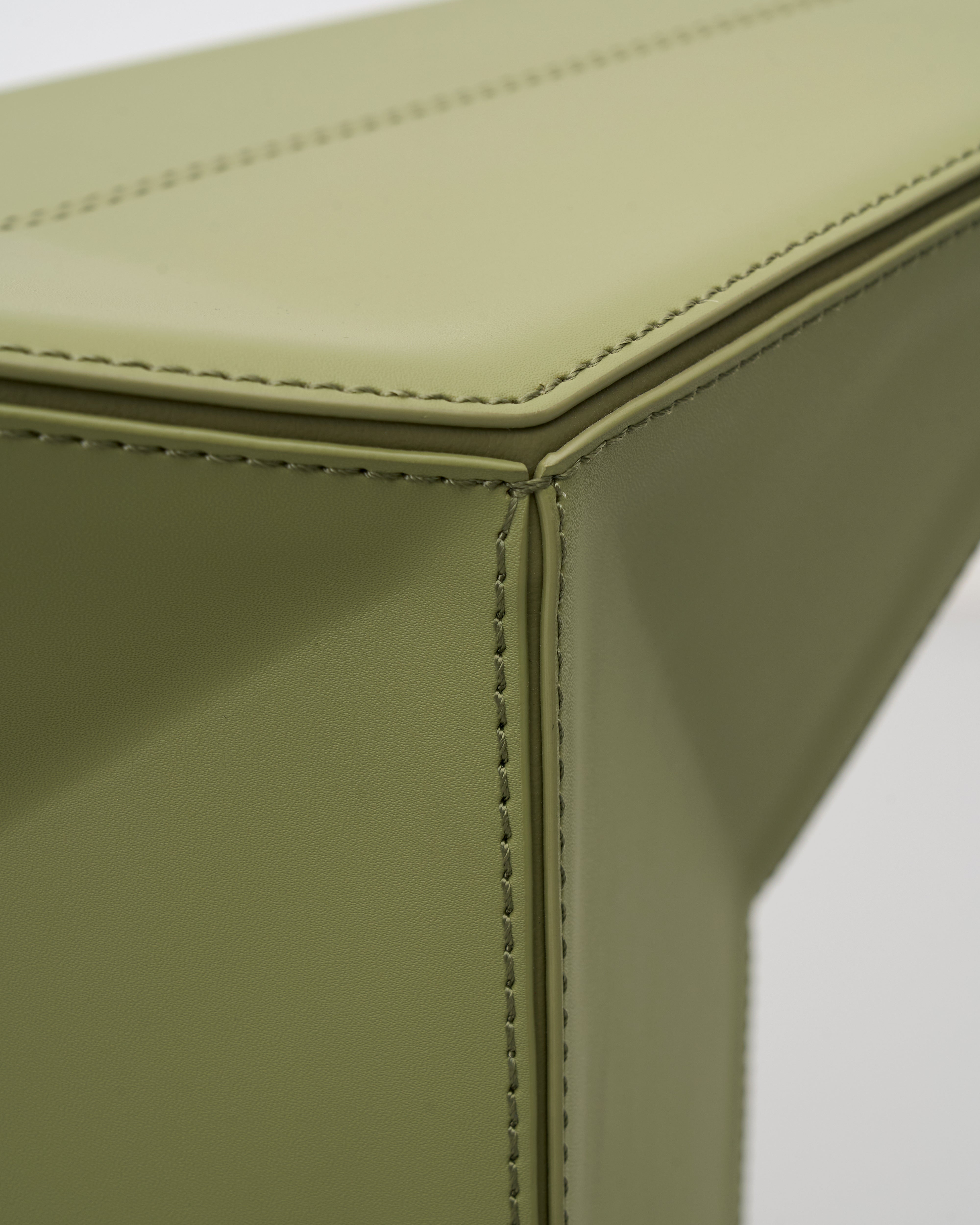 Diamond-Form Conical Leather Side Table - Olive Green