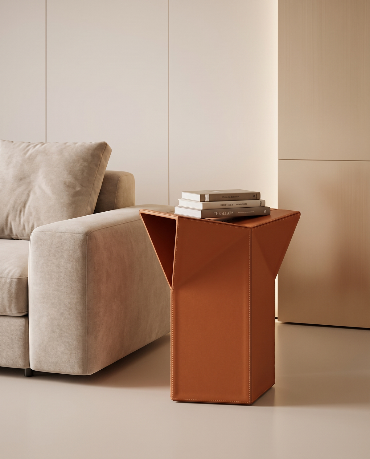 Diamond-Form Conical Leather Side Table - Vivid Brown